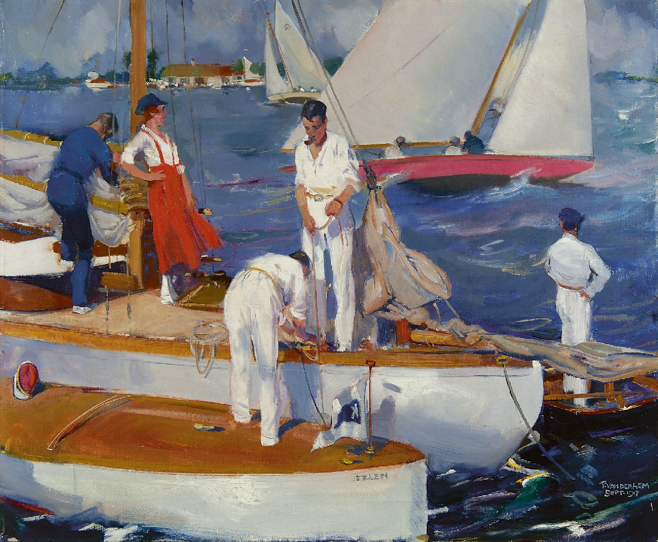 Hem P. van der | Pieter 'Piet' van der Hem, Sailing, oil on canvas 60.5 x 72.5 cm, signed l.r. and dated Sept. 1917