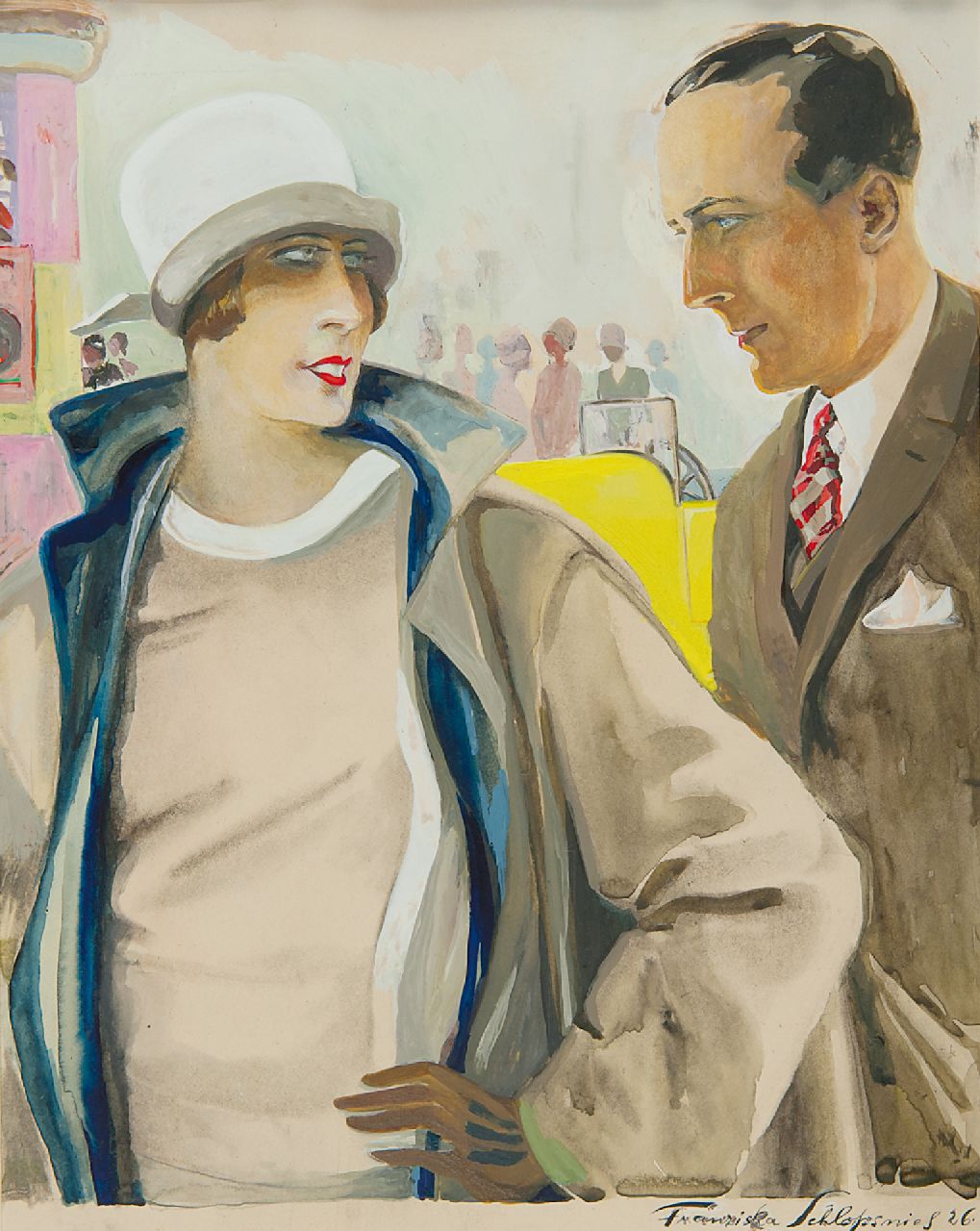 Franziska Schlopsnies | Elegant couple, watercolour and gouache on paper, 27.5 x 21.9 cm, signed l.r. and dated '26