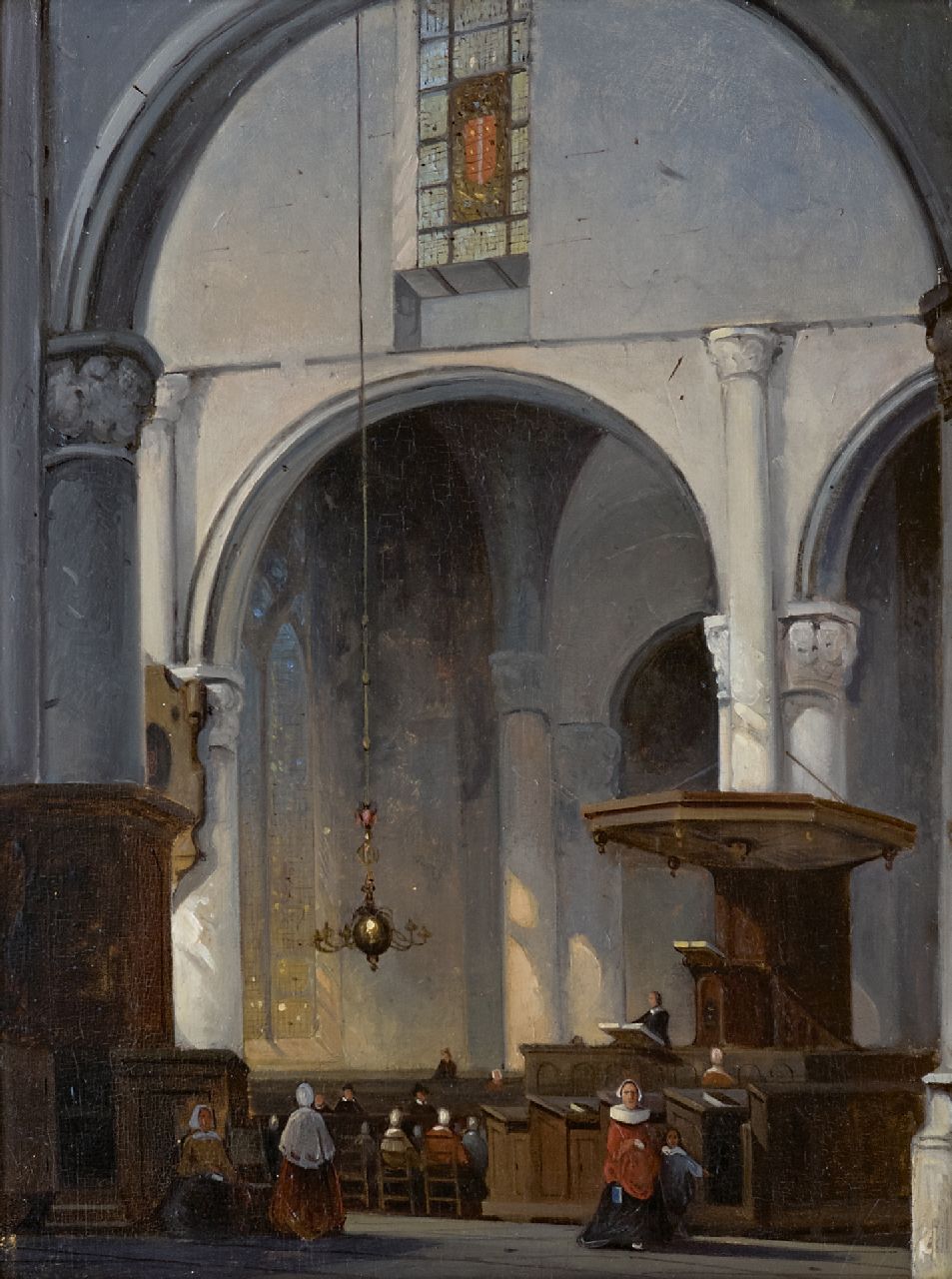 Jan Hendrik van de Laar | Church interior, oil on panel, 36.9 x 27.9 cm