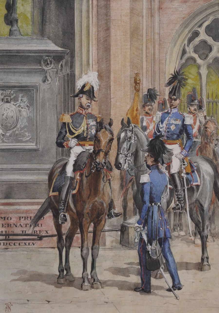 Staring W.C.  | Willem Constantijn Staring, Aide-de-camp of King Willem III near the Noordeinde palace, The Hague, watercolour on paper 33.0 x 23.0 cm, signed l.l. with monogram