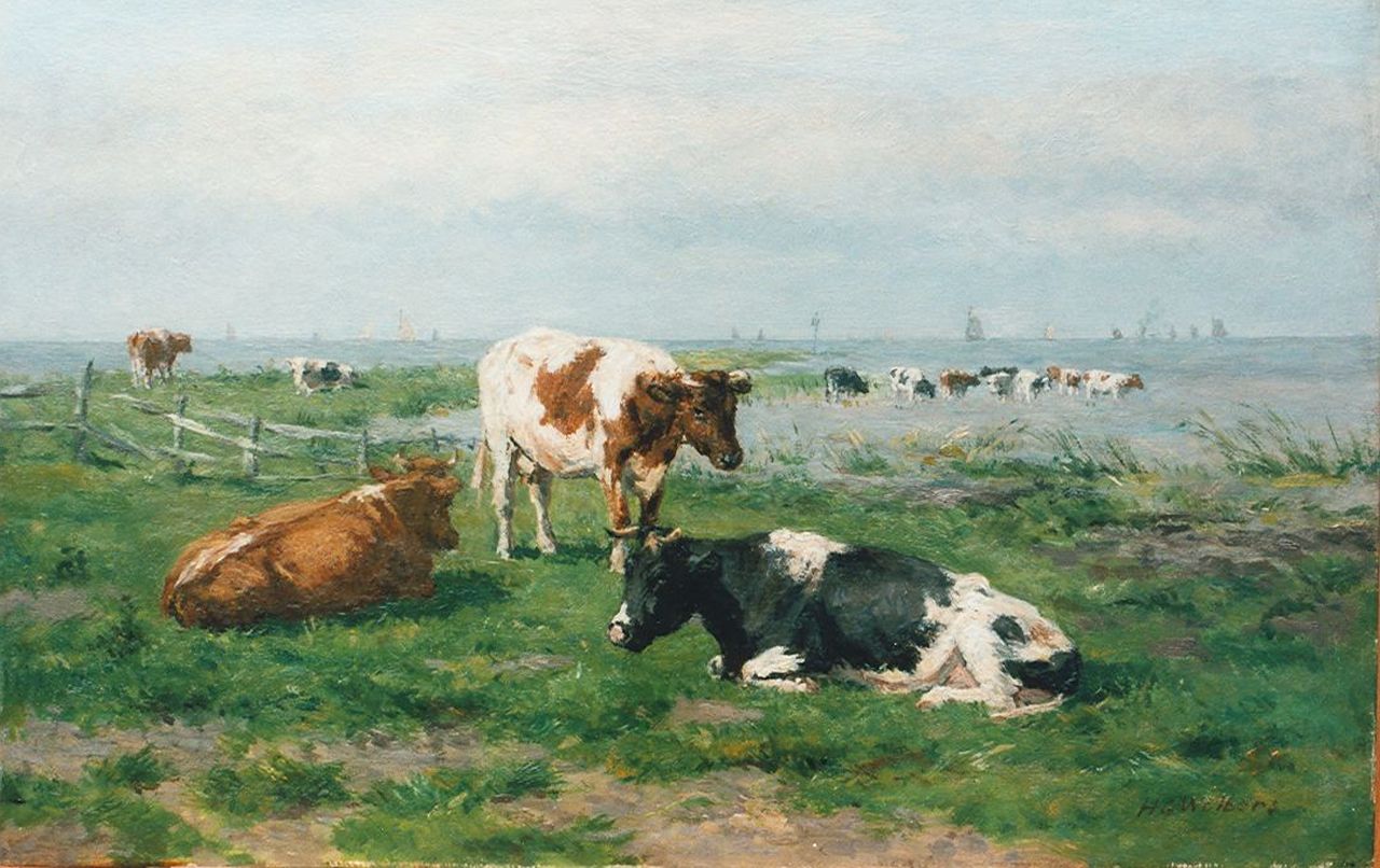 Wolbers H.G.  | Hermanus Gerhardus 'Herman' Wolbers, Cows in a meadow, oil on panel 26.8 x 42.0 cm, signed l.r.