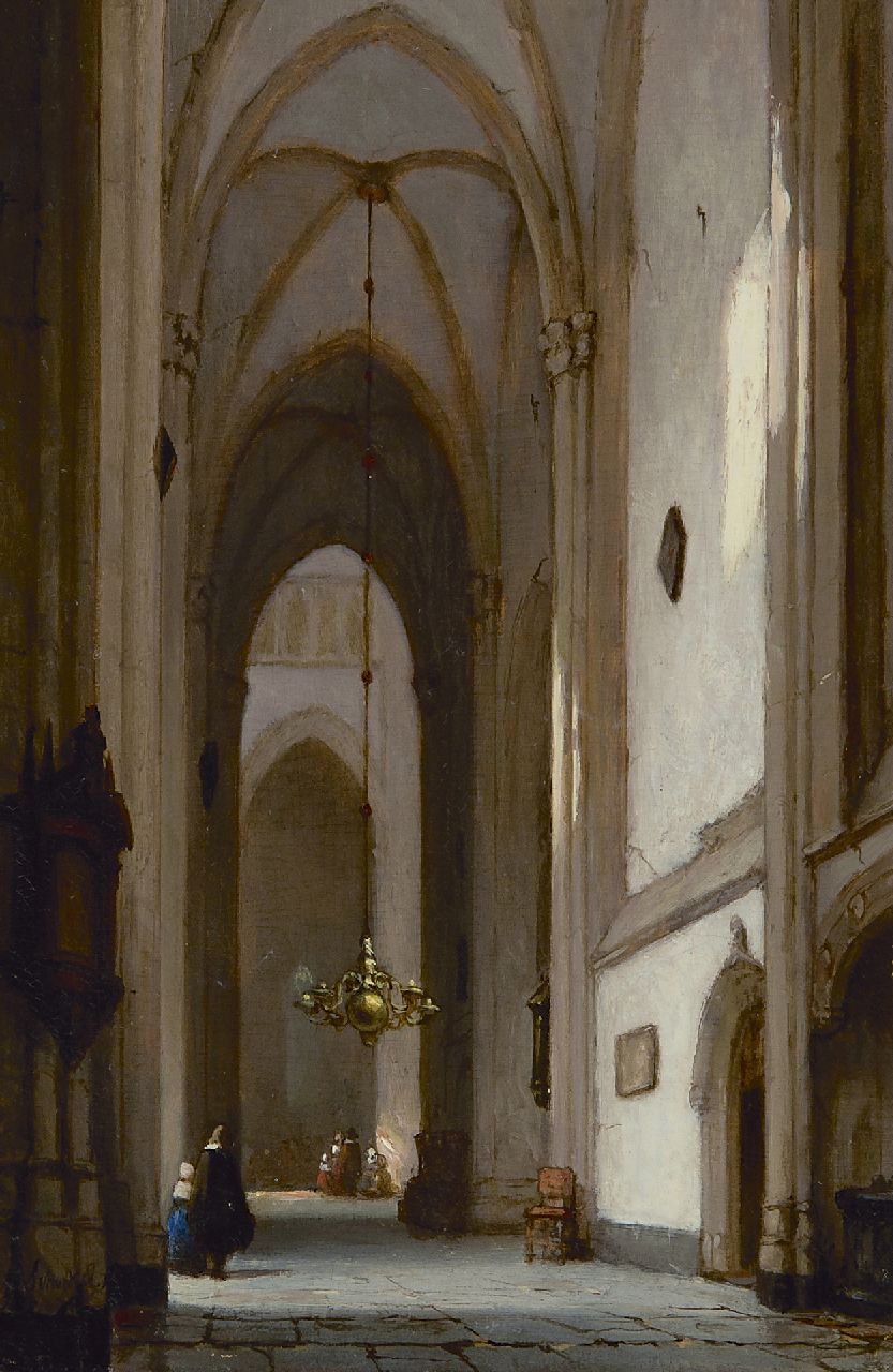 Schenkel J.J.  | Jan Jacob Schenkel, In the Dom church in Utrecht, oil on panel 22.2 x 15.2 cm, signed l.l.