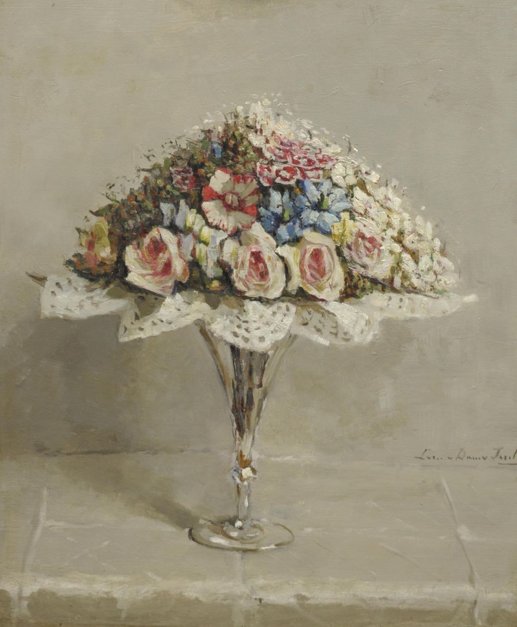 Dam van Isselt L. van | Lucie van Dam van Isselt, A glass with Biedermeier bouquet, oil on panel 55.5 x 46.7 cm, signed c.r.