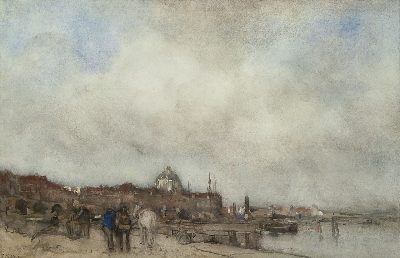 Maris J.H.  | Jacobus Hendricus 'Jacob' Maris, A view of a town with a domed church, watercolour on paper 34.5 x 53.5 cm, signed l.l.