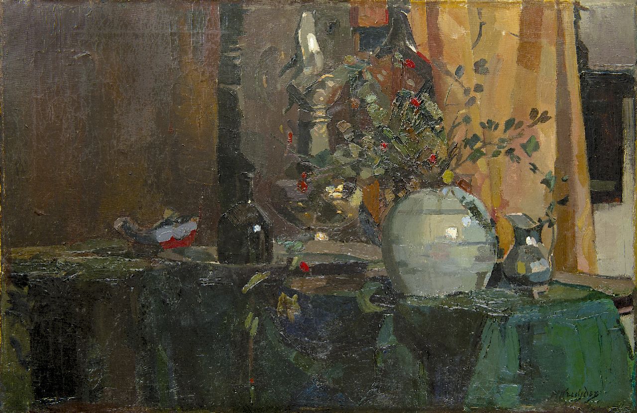 Kruyder H.J.  | 'Herman' Justus Kruyder, A still life with berrie's in a pot, oil on canvas 56.1 x 85.1 cm, signed l.r. and painted before 1916