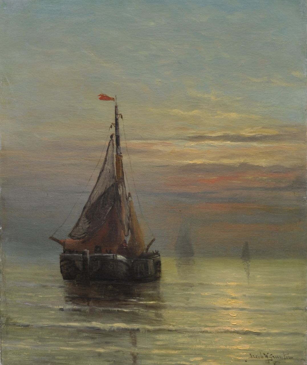 Gruijter J.W.  | Jacob Willem Gruijter, Fishing boats along the coast, oil on canvas 50.0 x 40.0 cm, signed l.r.
