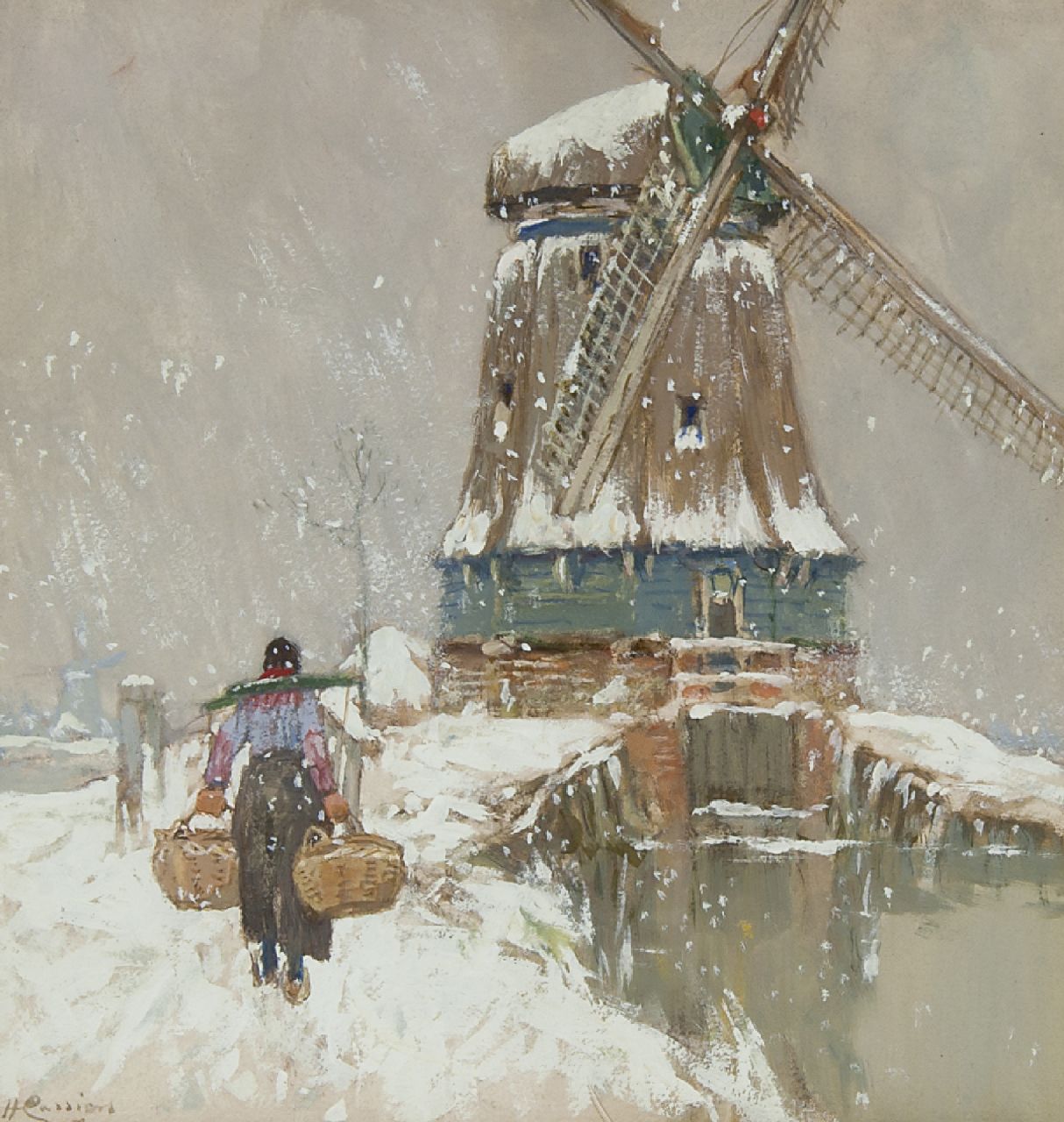 Cassiers H.P.E.V.  | Henricus Paulus Emilius Victor 'Henri' Cassiers, Windmill in Volendam, watercolour and gouache on paper 23.5 x 22.5 cm, signed l.l. and executed ca. 1917