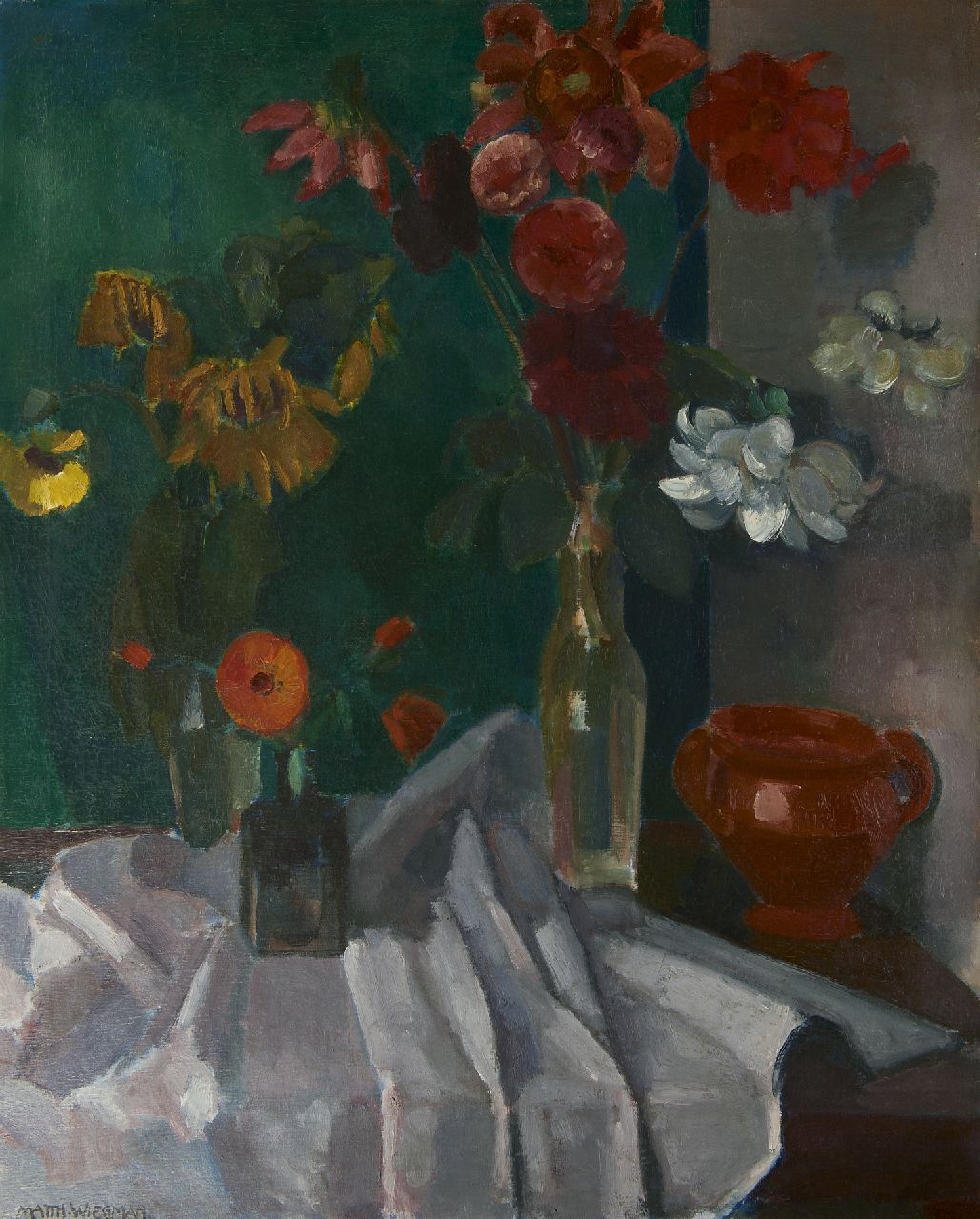 Wiegman M.J.M.  | Mattheus Johannes Marie 'Matthieu' Wiegman, A still life, oil on canvas 96.1 x 77.2 cm, signed l.l.