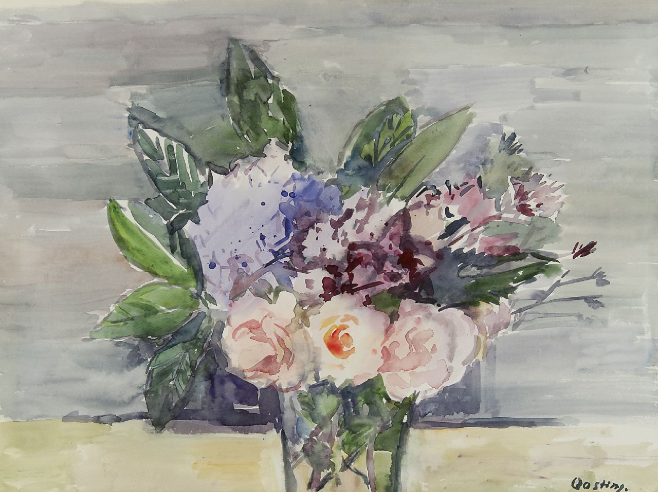 Bieruma Oosting A.J.W.  | Adriana Johanna Wilhelmina 'Jeanne' Bieruma Oosting, Summer flowers, watercolour on paper 50.1 x 67.6 cm
