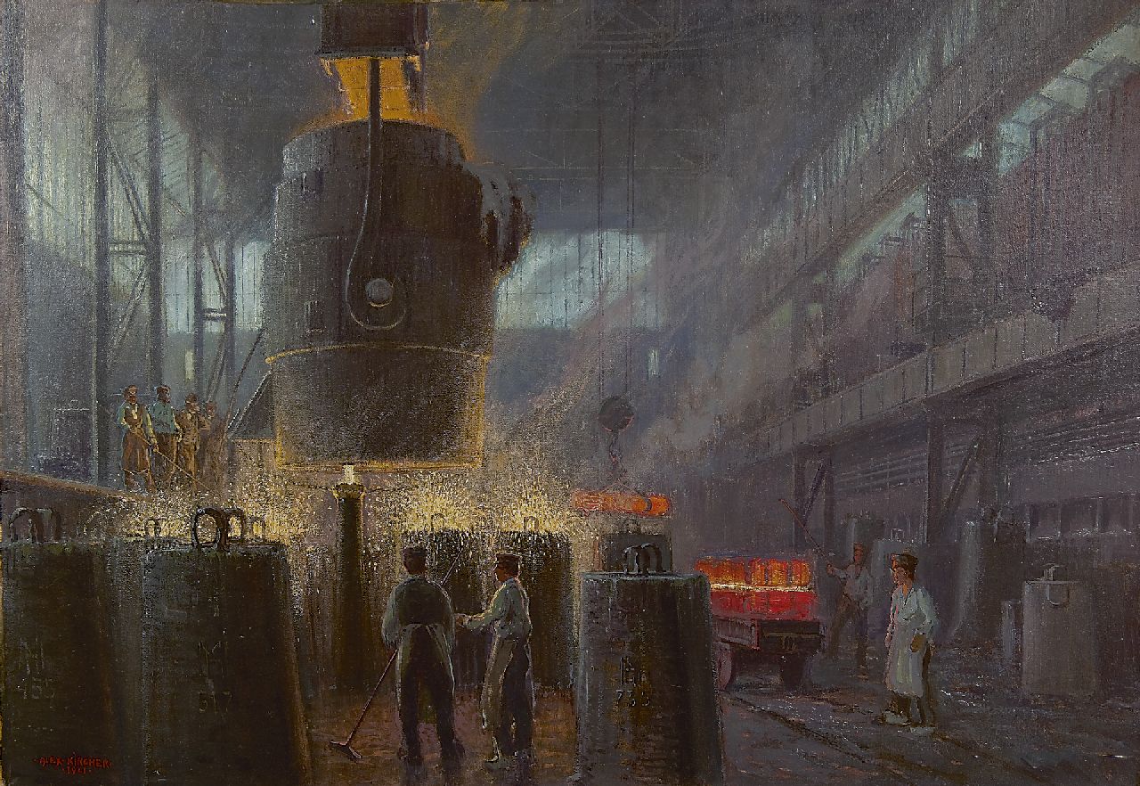 Kircher A.  | Alexander Kircher, Near the blast furnace, oil on canvas 80.3 x 115.0 cm, signed l.l. and dated 1921