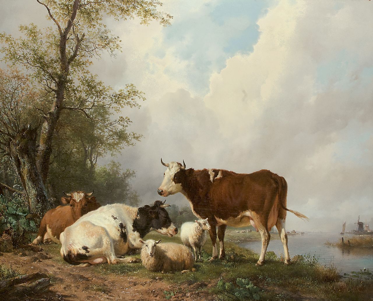 Sande Bakhuyzen H. van de | Hendrikus van de Sande Bakhuyzen, Cows in a river landscape, oil on panel 79.9 x 102.4 cm, signed l.l. and painted 1840