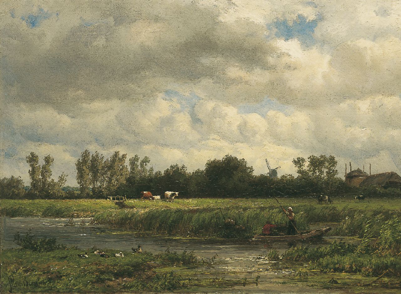 Borselen J.W. van | Jan Willem van Borselen, A Dutch polder landscape, oil on panel 26.7 x 40.1 cm, signed l.l.
