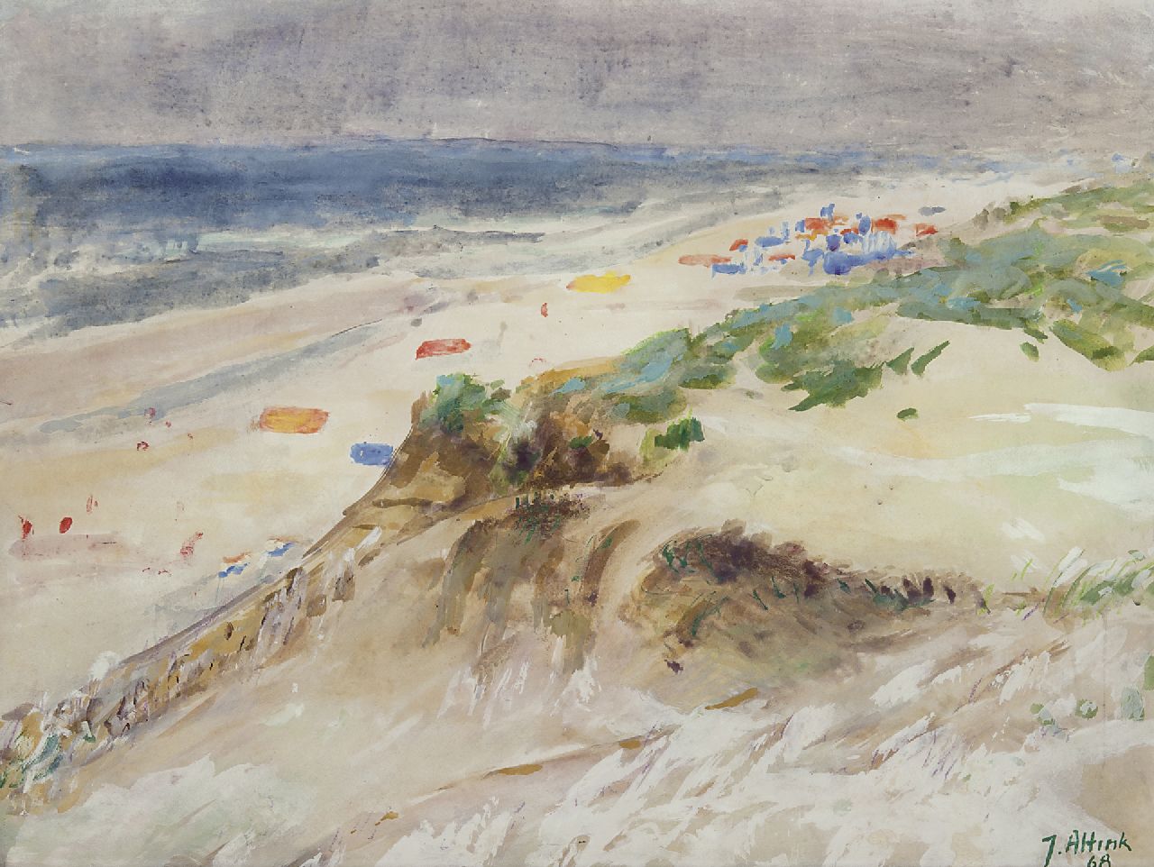 Altink J.  | Jan Altink, The beach near Bergen aan Zee, watercolour and gouache on paper 47.9 x 62.9 cm, signed l.r. and dated '68