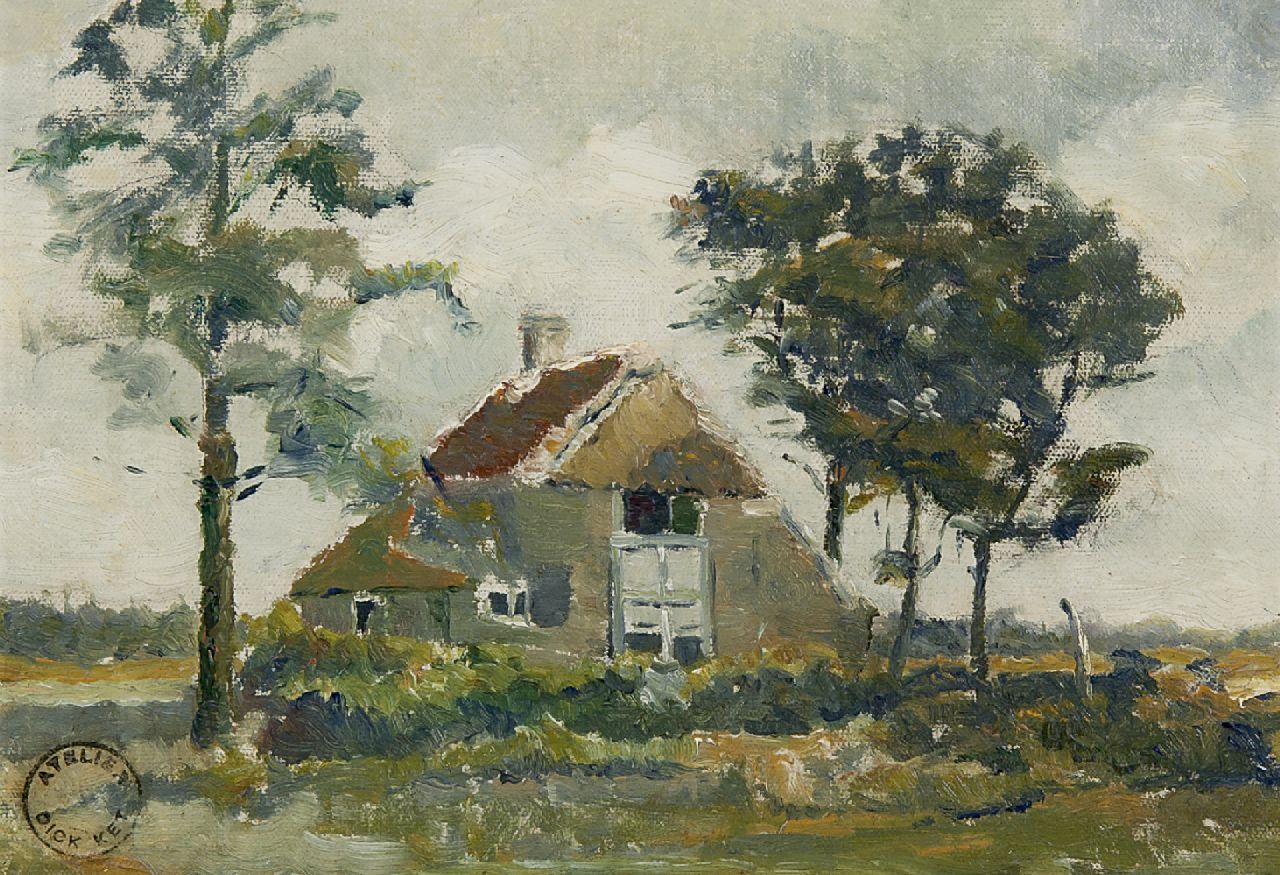 Ket D.H.  | Dirk Hendrik 'Dick' Ket, Landscape with a farm, oil on canvas laid down on panel 16.0 x 22.3 cm, signed with studio stamp l.l. and to be dated in the early '20