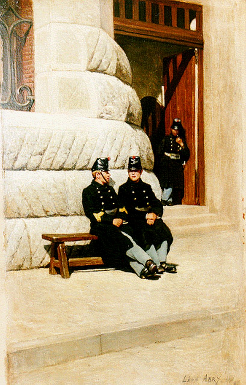 Abry L.E.A.  | Léon Eugène Auguste Abry, A break, oil on panel 27.1 x 17.1 cm, signed l.r. and dated '82
