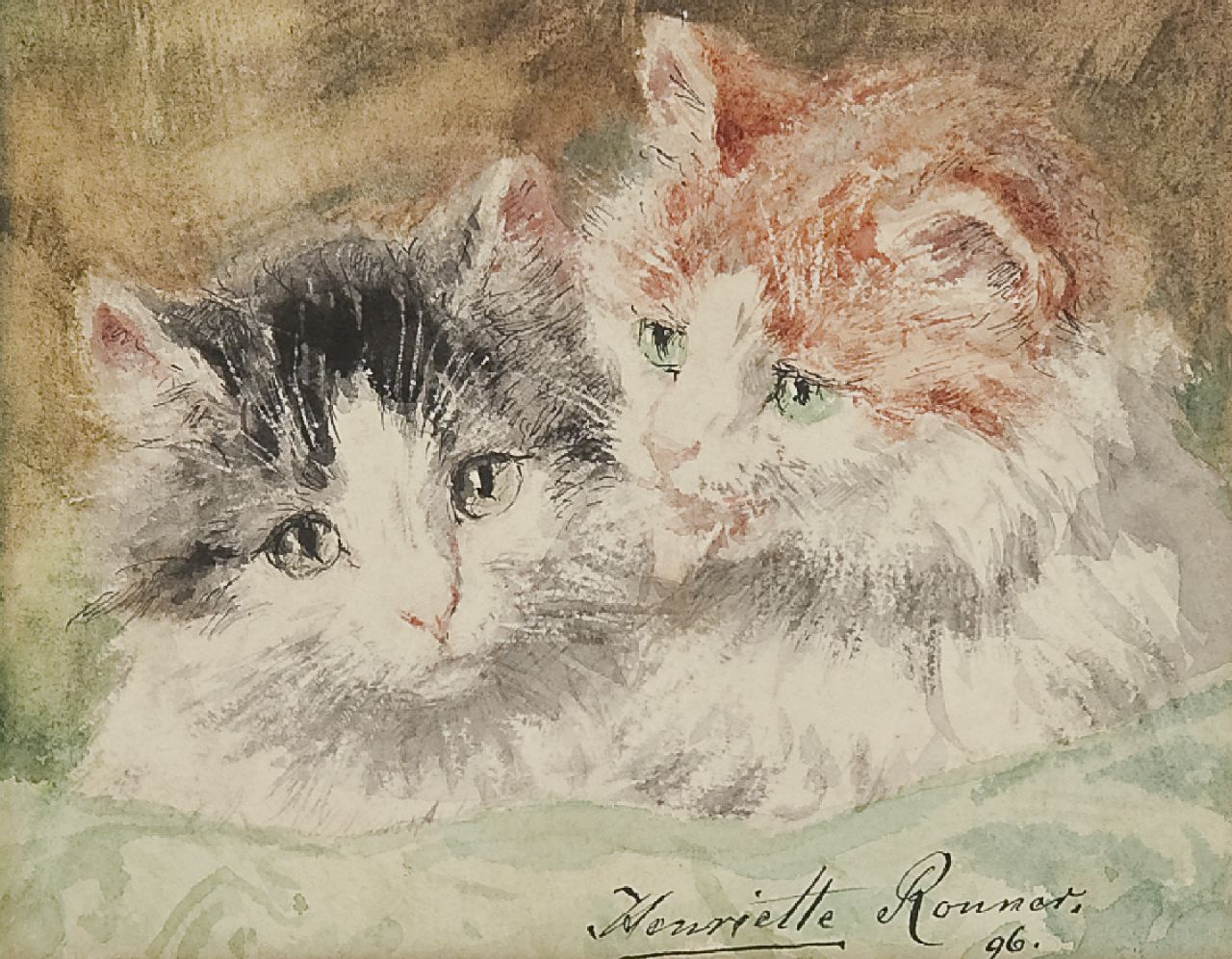 Ronner-Knip H.  | Henriette Ronner-Knip, Two kittens, watercolour on paper 12.2 x 15.3 cm, signed l.r. and dated '96