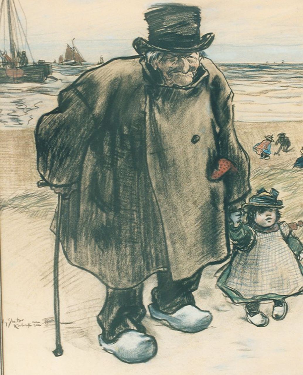 Sluiter J.W.  | Jan Willem 'Willy' Sluiter, 'Oome Piet', charcoal on paper 24.0 x 17.0 cm, dated 1918