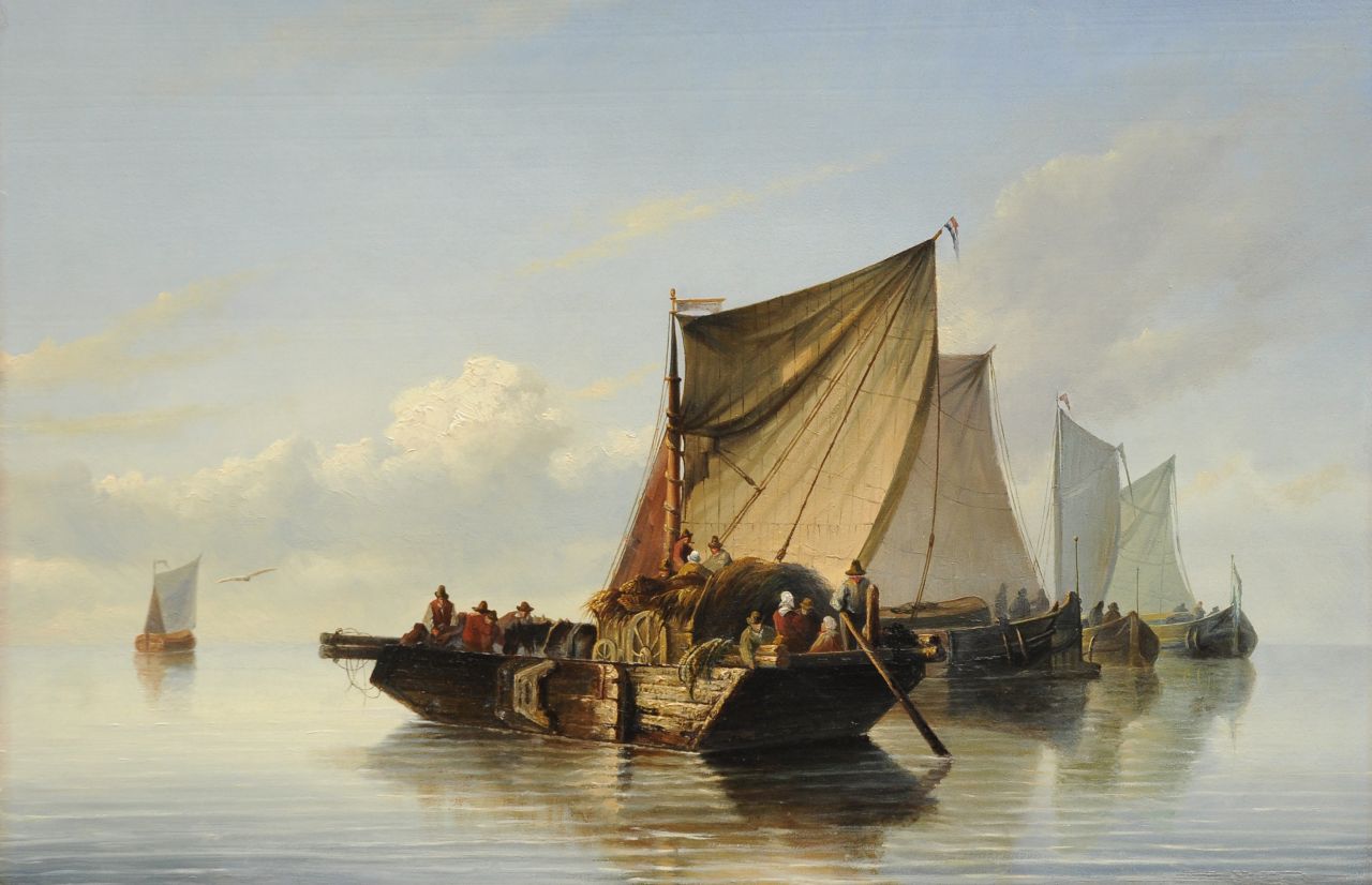 Beest A. van | Albertus van Beest, A river landscape with sailing ships, oil on panel 47.5 x 72.6 cm