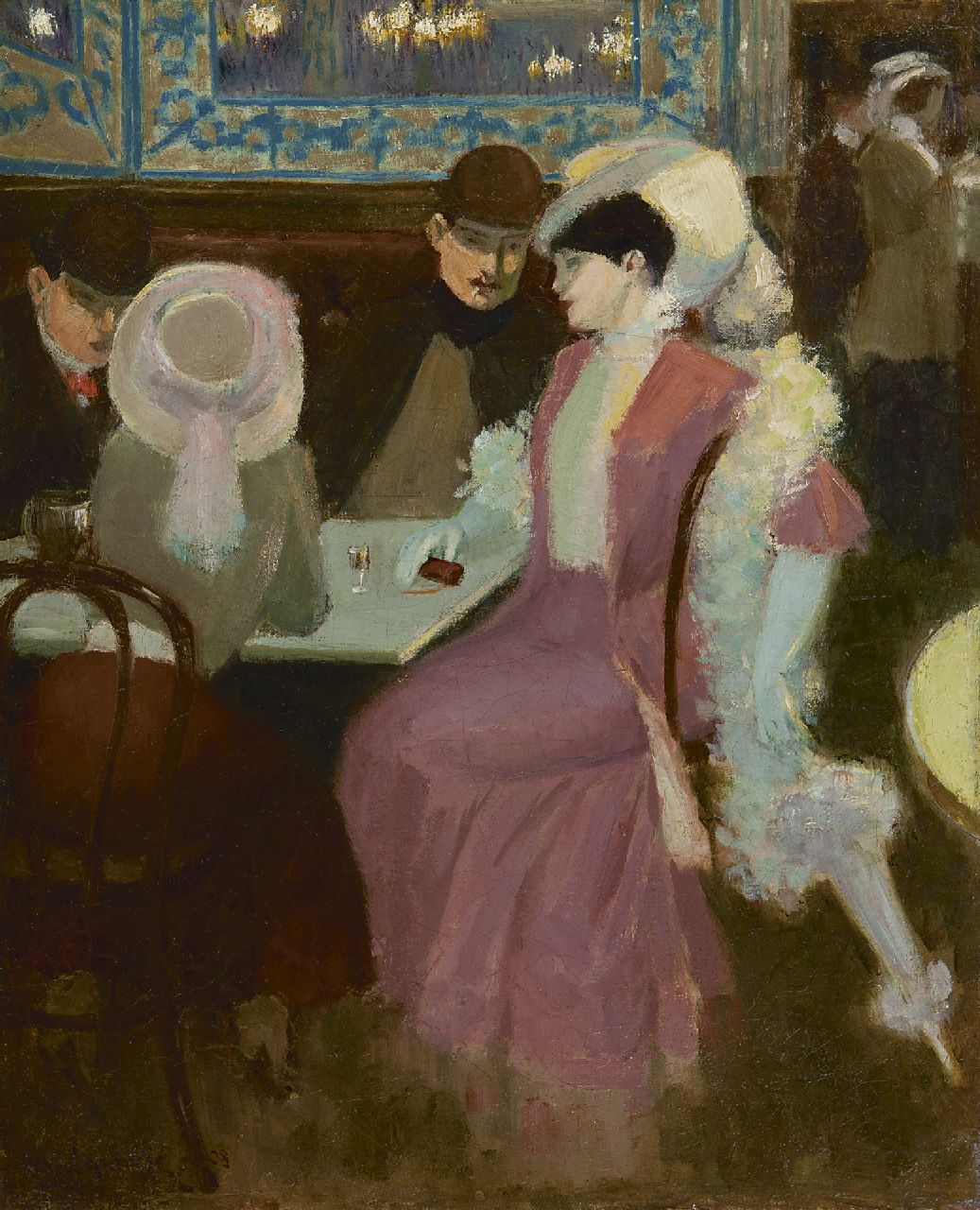 Auguste Leymarie | Brasserie with elegant figures, oil on canvas, 41.0 x 33.0 cm, signed l.l. and dated '08