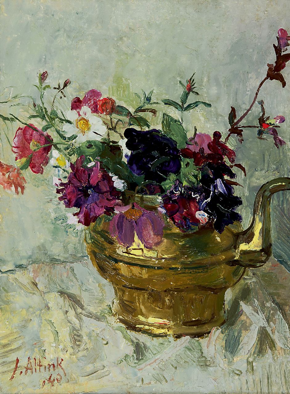 Altink J.  | Jan Altink, Flowers in a copper kettle, oil on canvas 40.1 x 30.3 cm, signed l.l. and dated '40
