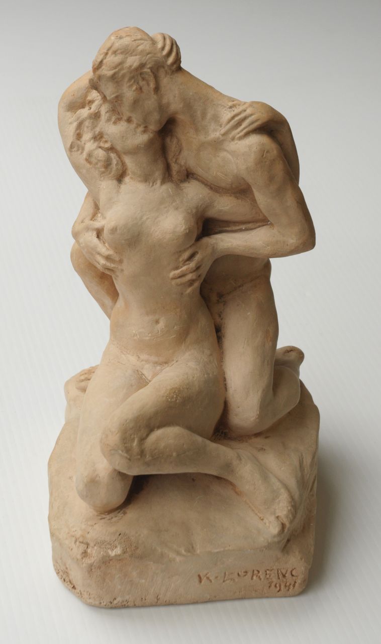Lorenc K.  | Klement Lorenc, A couple embracing, terra cotta 30.0 x 17.0 cm, signed on base and dated 1941