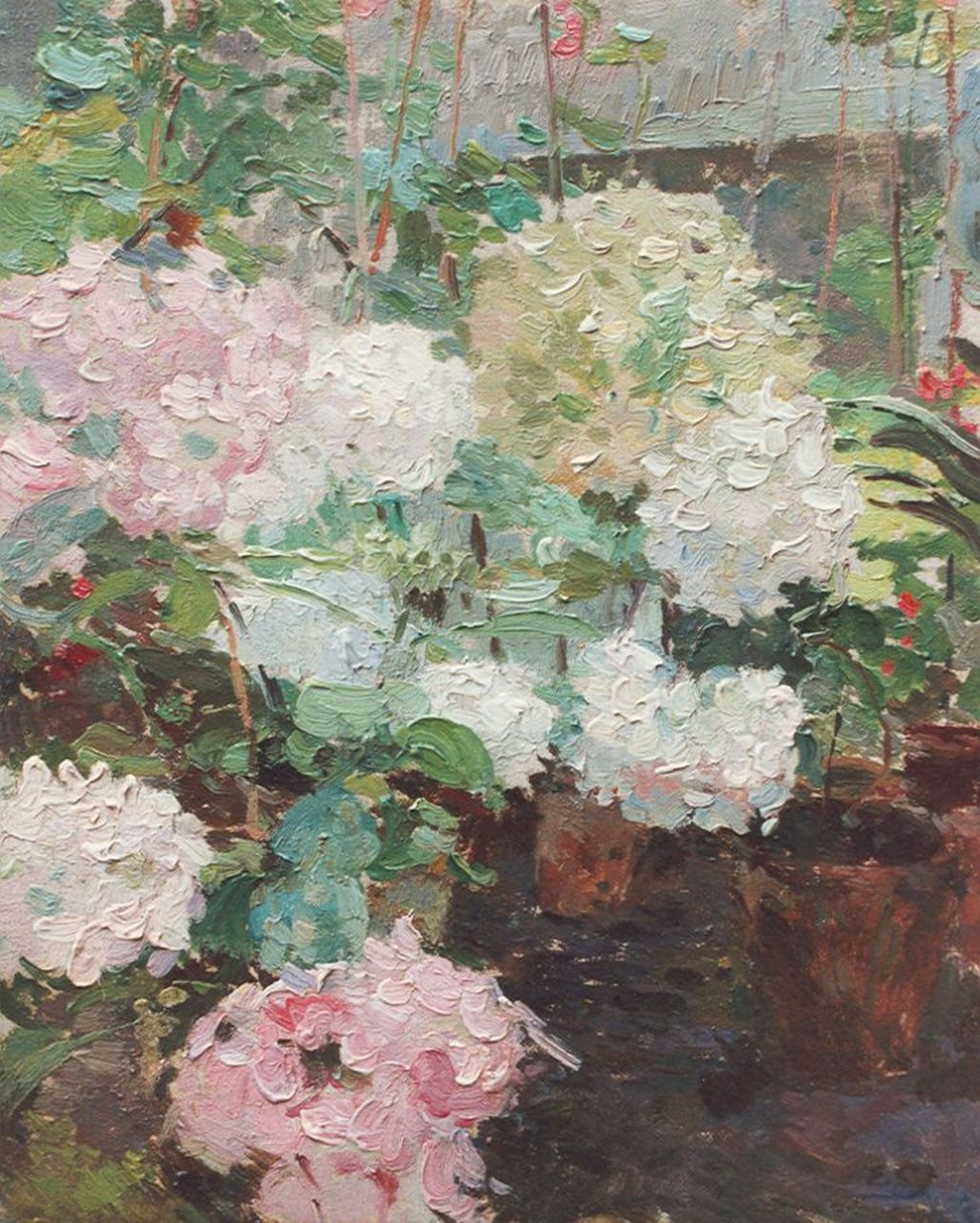 Godfrinon E.J.J.  | Ernest Jean Joseph Godfrinon, Hydrangeas, oil on canvas 24.7 x 19.7 cm, signed on the reverse and dated 1918