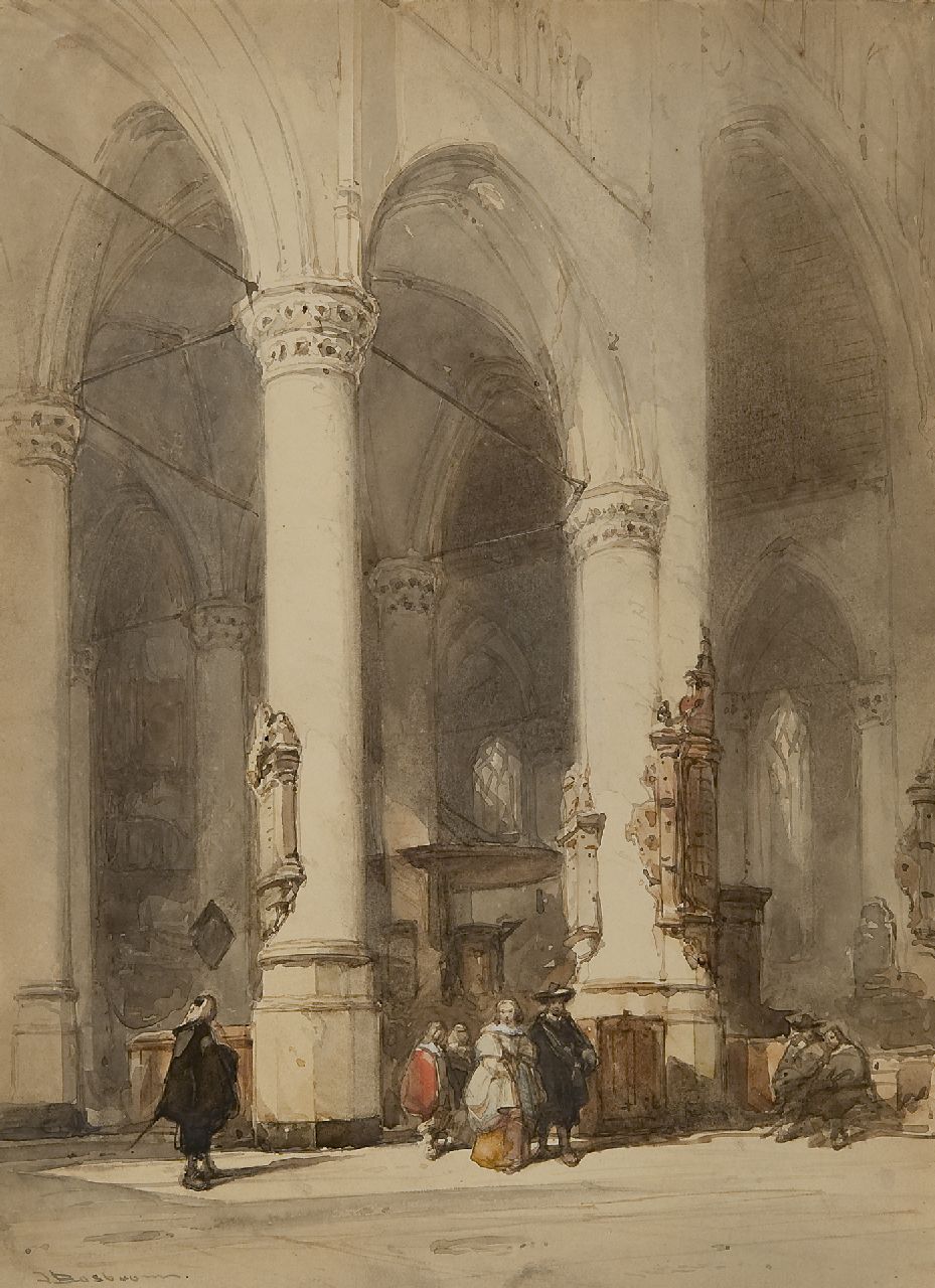 Bosboom J.  | Johannes Bosboom, Interior of the Hooglandsche Kerk, Leiden, ink and watercolour on paper 26.7 x 19.5 cm, signed l.l.