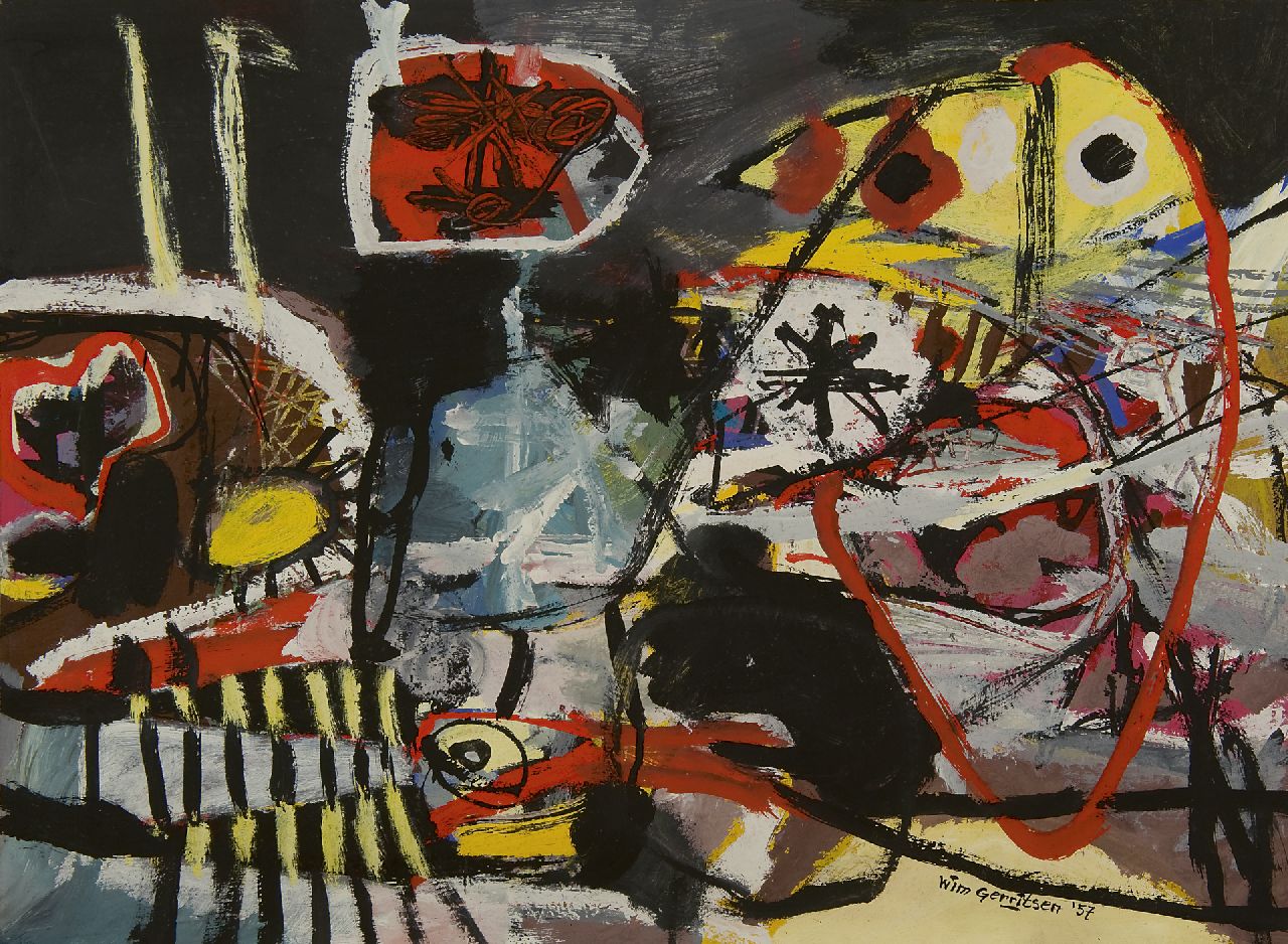 Gerritsen W.  | Wilhelm 'Wim' Gerritsen, Untitled, gouache on paper 54.0 x 73.6 cm, signed l.r. and dated '57