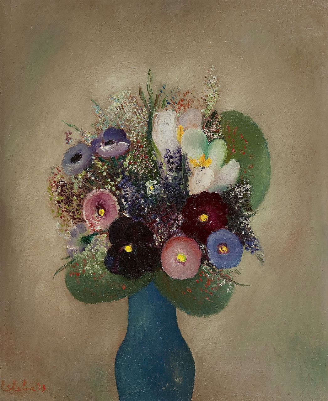 Slebe (Ferdinand Joseph Sleebe) F.  | Ferry Slebe (Ferdinand Joseph Sleebe) | Paintings offered for sale | Flowers in a blue vase, oil on board 50.0 x 40.0 cm, signed l.l. and dated '43, without frame