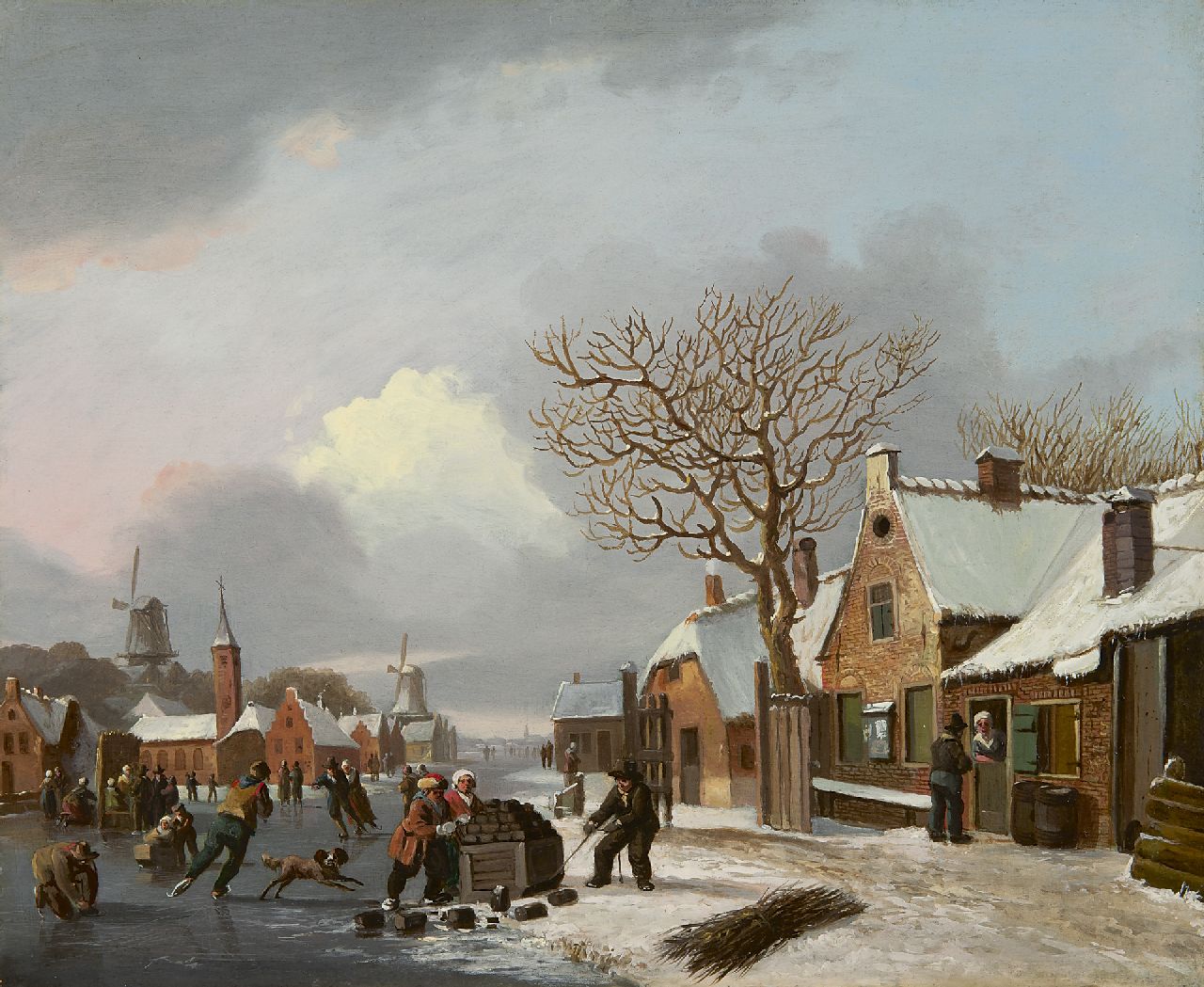 Stok J. van der | Jacobus van der Stok, A winter landscape with skaters, oil on panel 32.1 x 38.9 cm