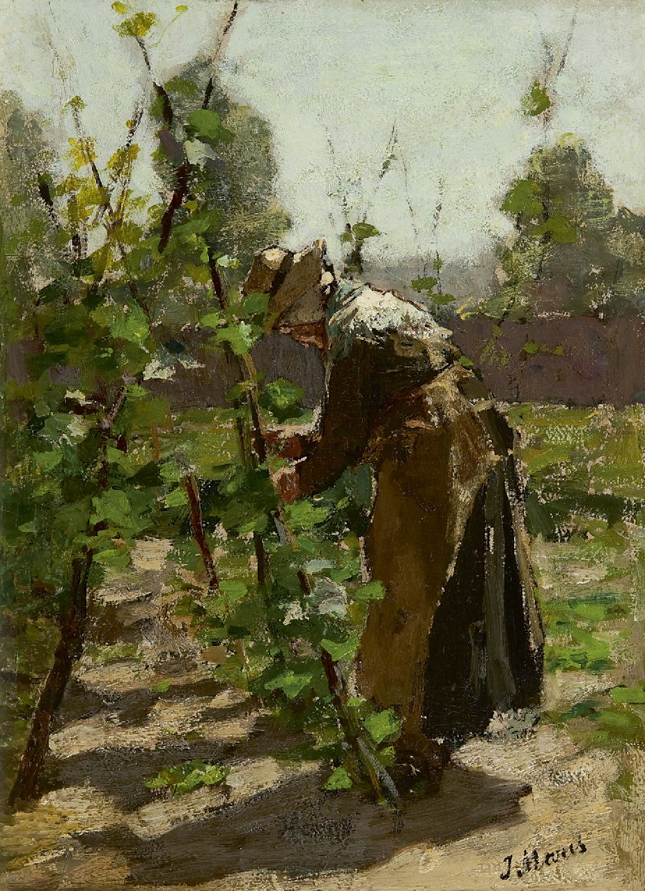 Maris J.H.  | Jacobus Hendricus 'Jacob' Maris, in the garden, oil on panel 32.5 x 23.7 cm, signed l.r.