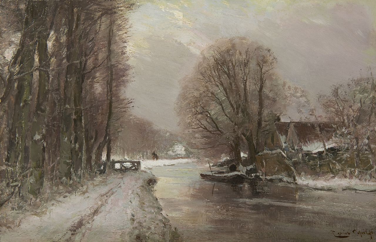 Apol L.F.H.  | Lodewijk Franciscus Hendrik 'Louis' Apol, River landscape in the winter, oil on panel 27.7 x 42.1 cm, signed l.r.