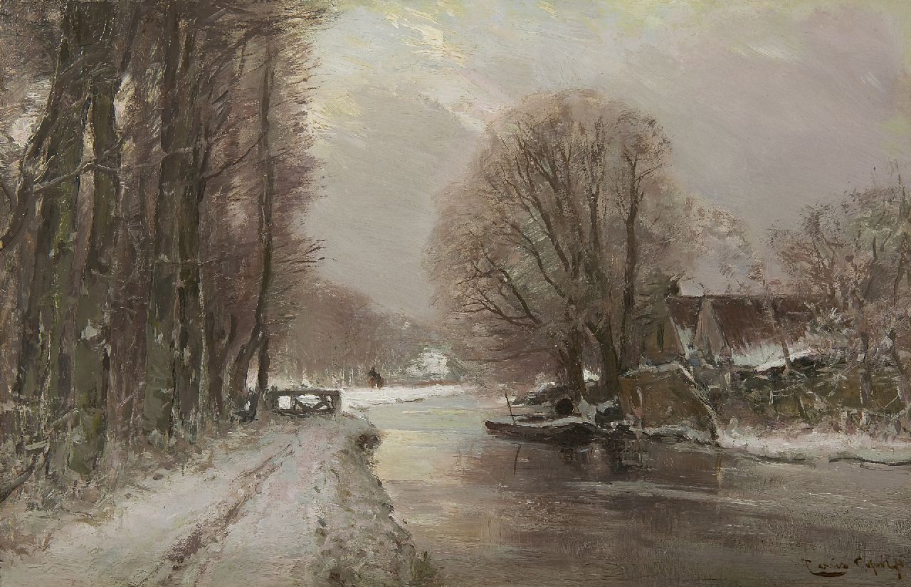 Apol L.F.H.  | Lodewijk Franciscus Hendrik 'Louis' Apol, River landscape in the winter, oil on panel 27.7 x 42.1 cm, signed l.r.