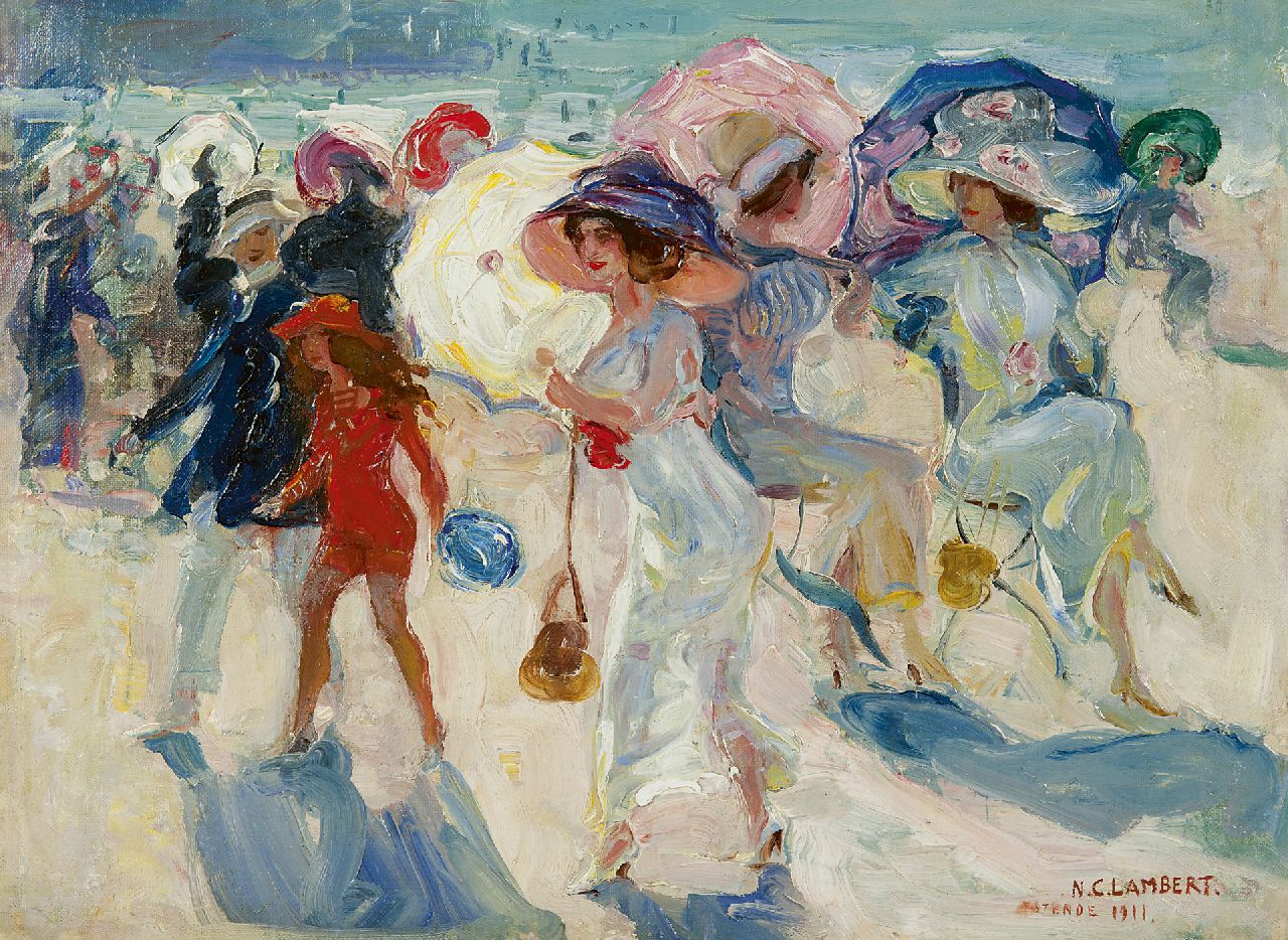 Lambert C.N.  | 'Camille' Nicolas Lambert, La Promenade, Ostende, oil on canvas 35.2 x 47.4 cm, signed l.r. and dated 'Ostende 1911'