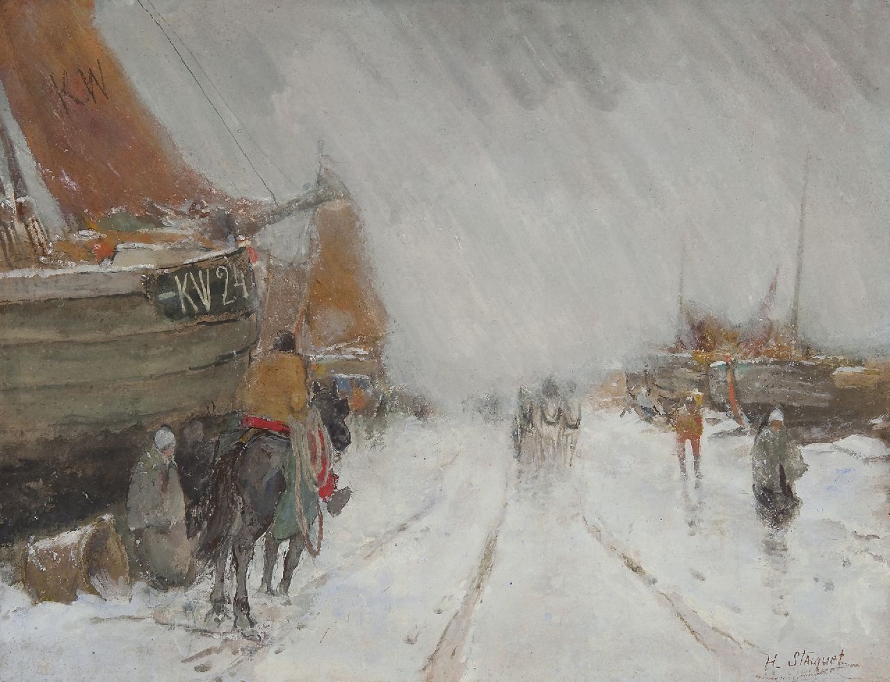 Stacquet H.  | Henri Stacquet, The KW 24 in the snow, gouache on paper 50.0 x 60.0 cm, signed l.r.
