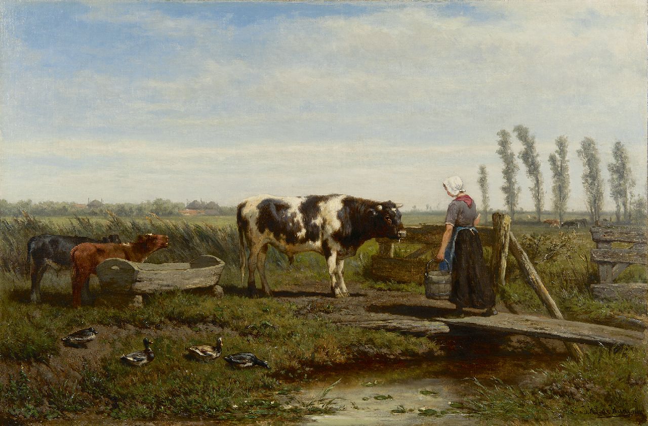 Haas J.H.L. de | Johannes Hubertus Leonardus de Haas, Feeding time, oil on canvas 49.0 x 73.2 cm, signed l.r. and dated 1864