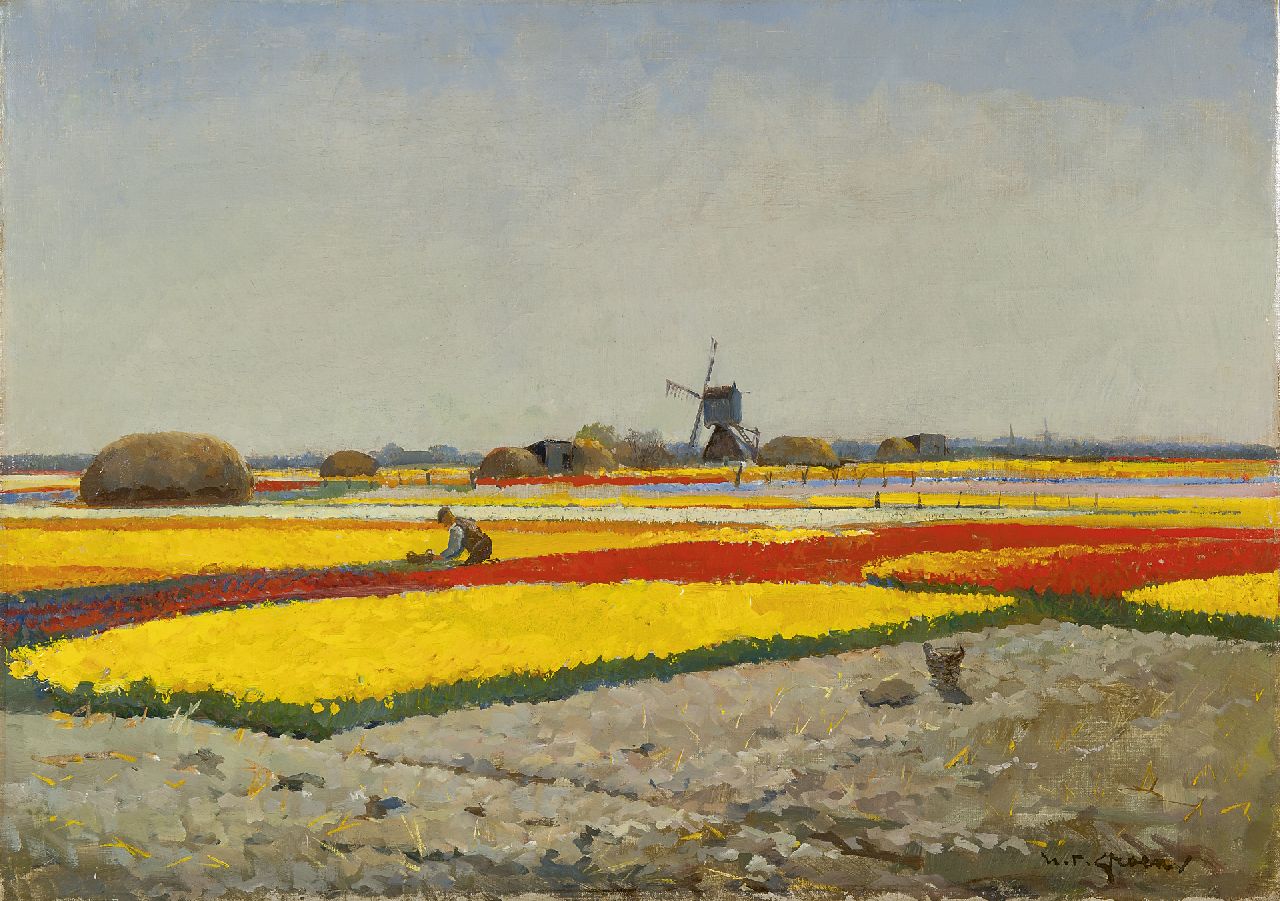 Groen H.P.  | Hendrik Pieter 'Piet' Groen, Bulb fields in bloom, oil on canvas 50.1 x 70.0 cm, signed l.r.