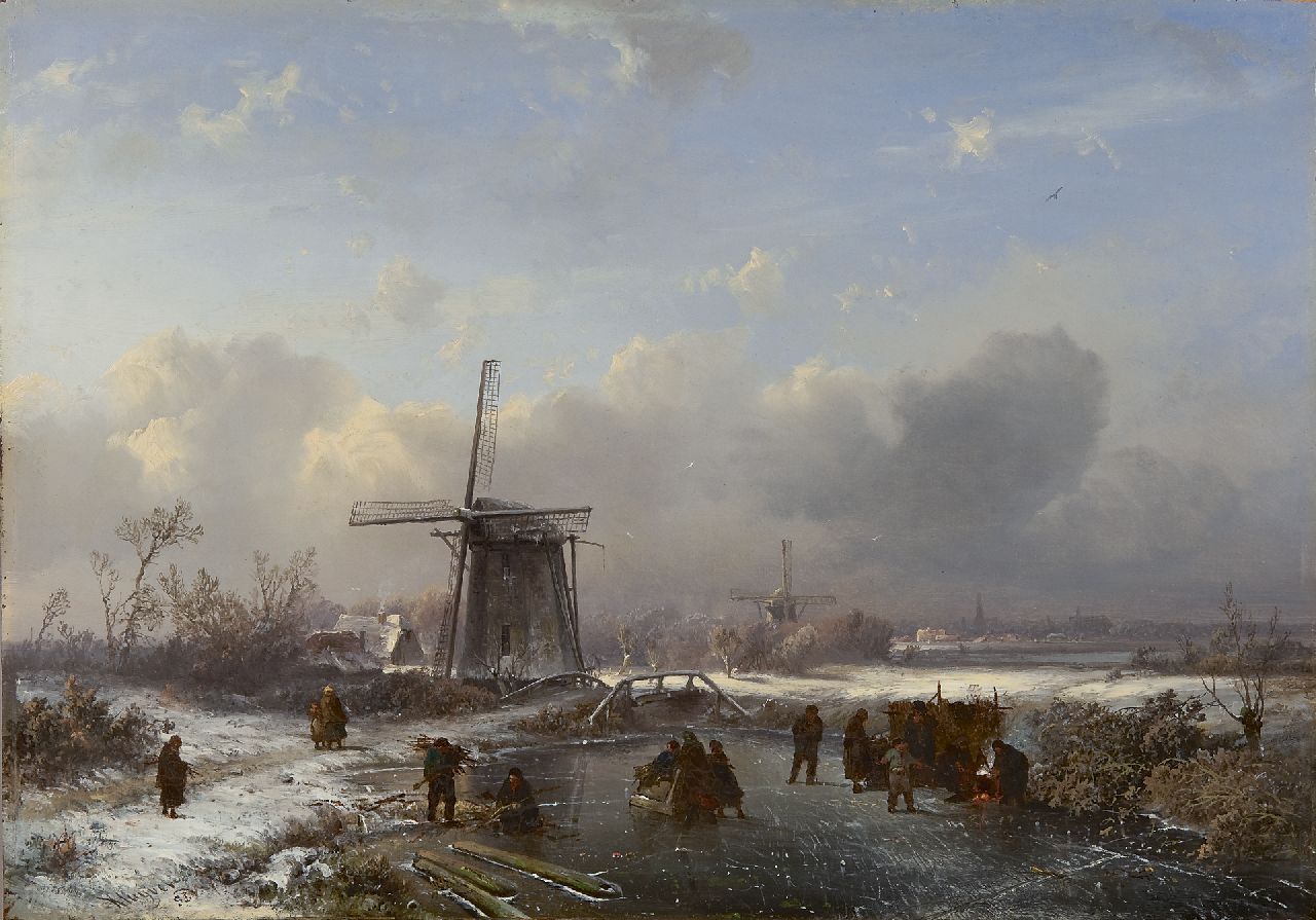 Kluyver P.L.F.  | 'Pieter' Lodewijk Francisco Kluyver, A winterlandscape with skaters, oil on panel 32.4 x 46.0 cm, signed l.l.' Kluyver' and 'S.L.V. fig.' and painted ca. 1850-1855