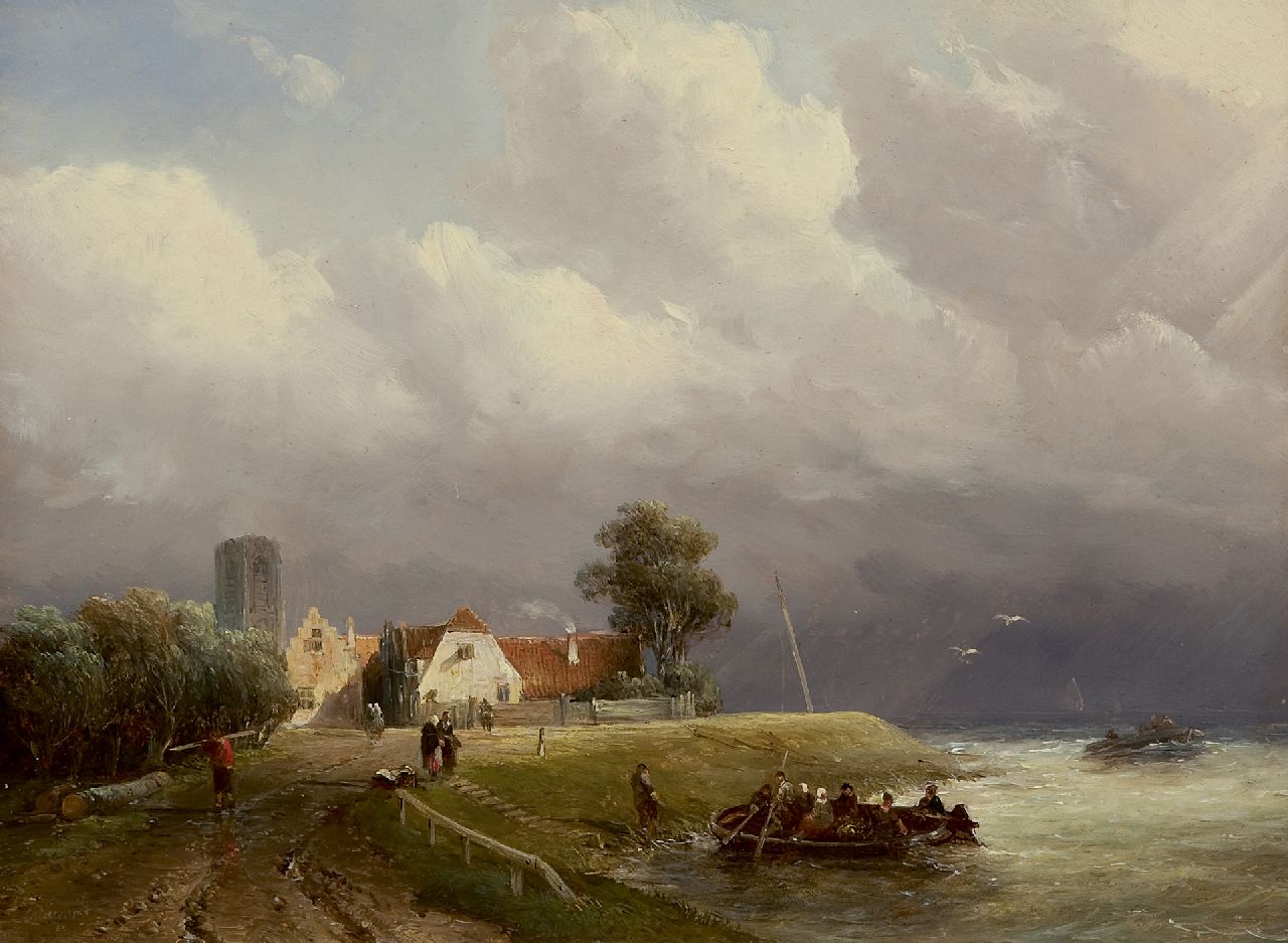 Verveer S.L.  | 'Salomon' Leonardus Verveer, Emerging storm by a river, oil on panel 21.0 x 28.5 cm, signed l.l. and dated '48