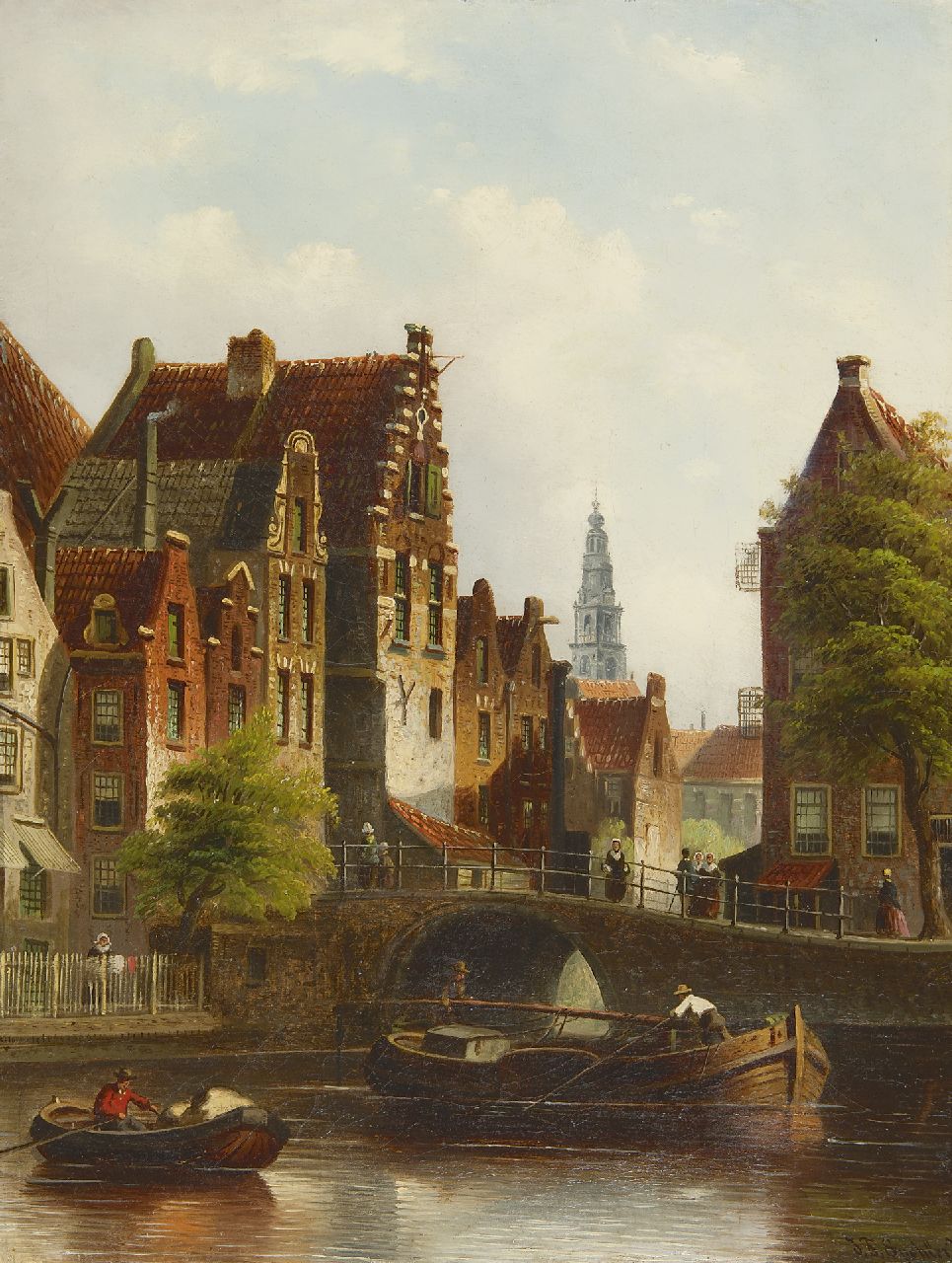 Spohler J.F.  | Johannes Franciscus Spohler, A view on the Grimnessesluis, Amsterdam, oil on canvas 44.2 x 35.3 cm, signed l.r.