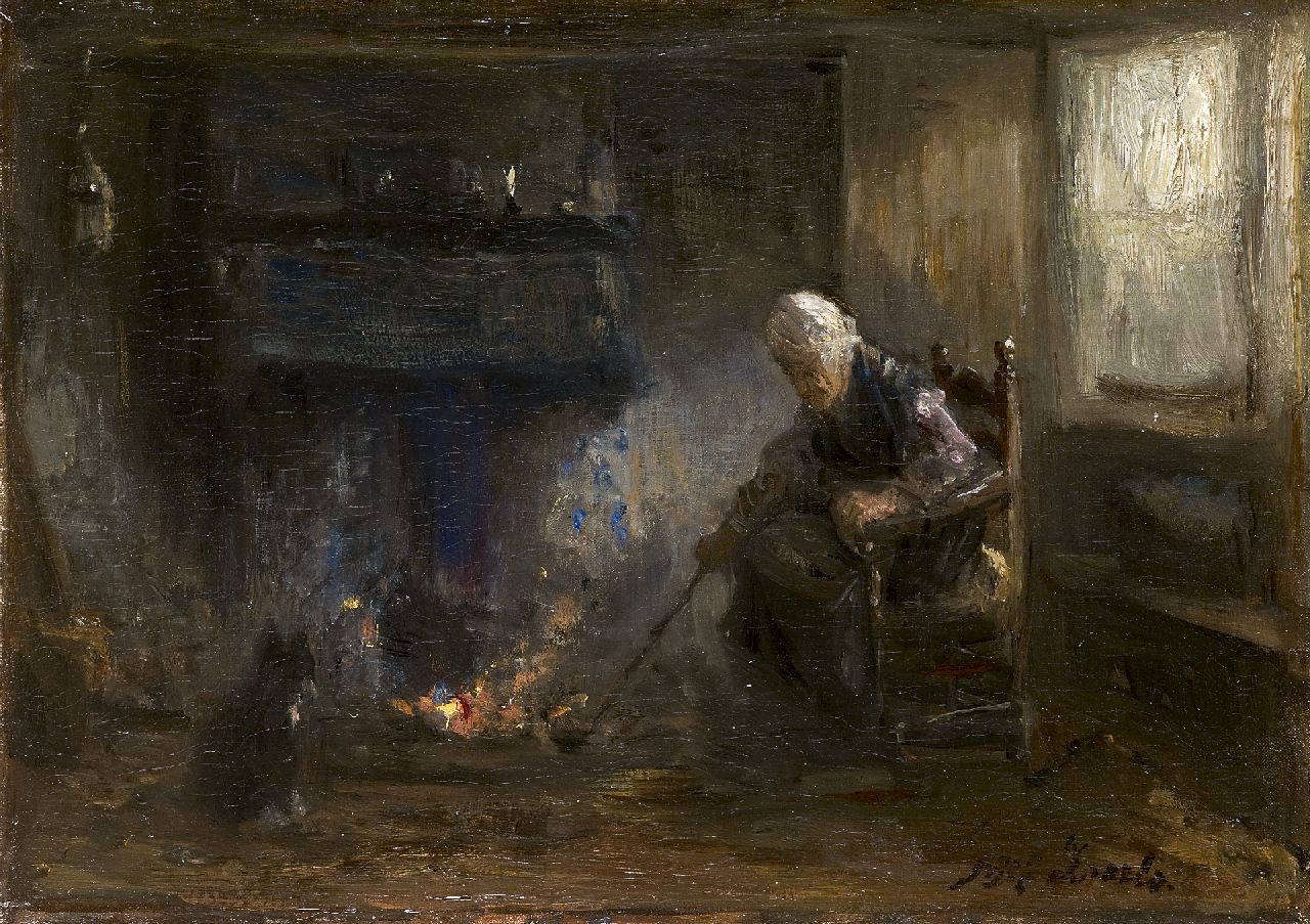 Israëls J.  | Jozef Israëls, Before the fire, oil on canvas 29.8 x 41.8 cm, signed l.r.