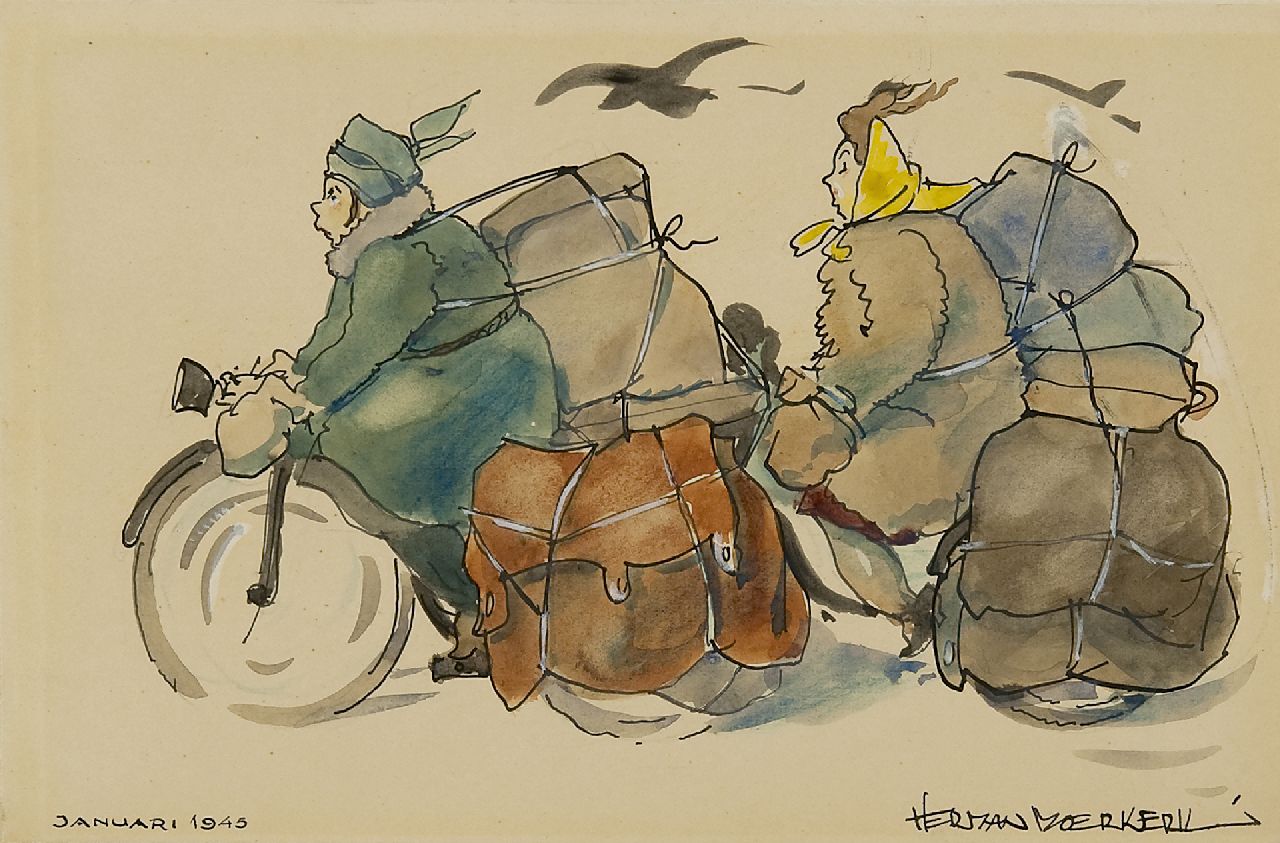 Moerkerk H.A.J.M.  | Hermanus Antonius Josephus Maria 'Herman' Moerkerk, War winter, watercolour on paper 13.8 x 20.9 cm, signed l.r. and dated januari 1945