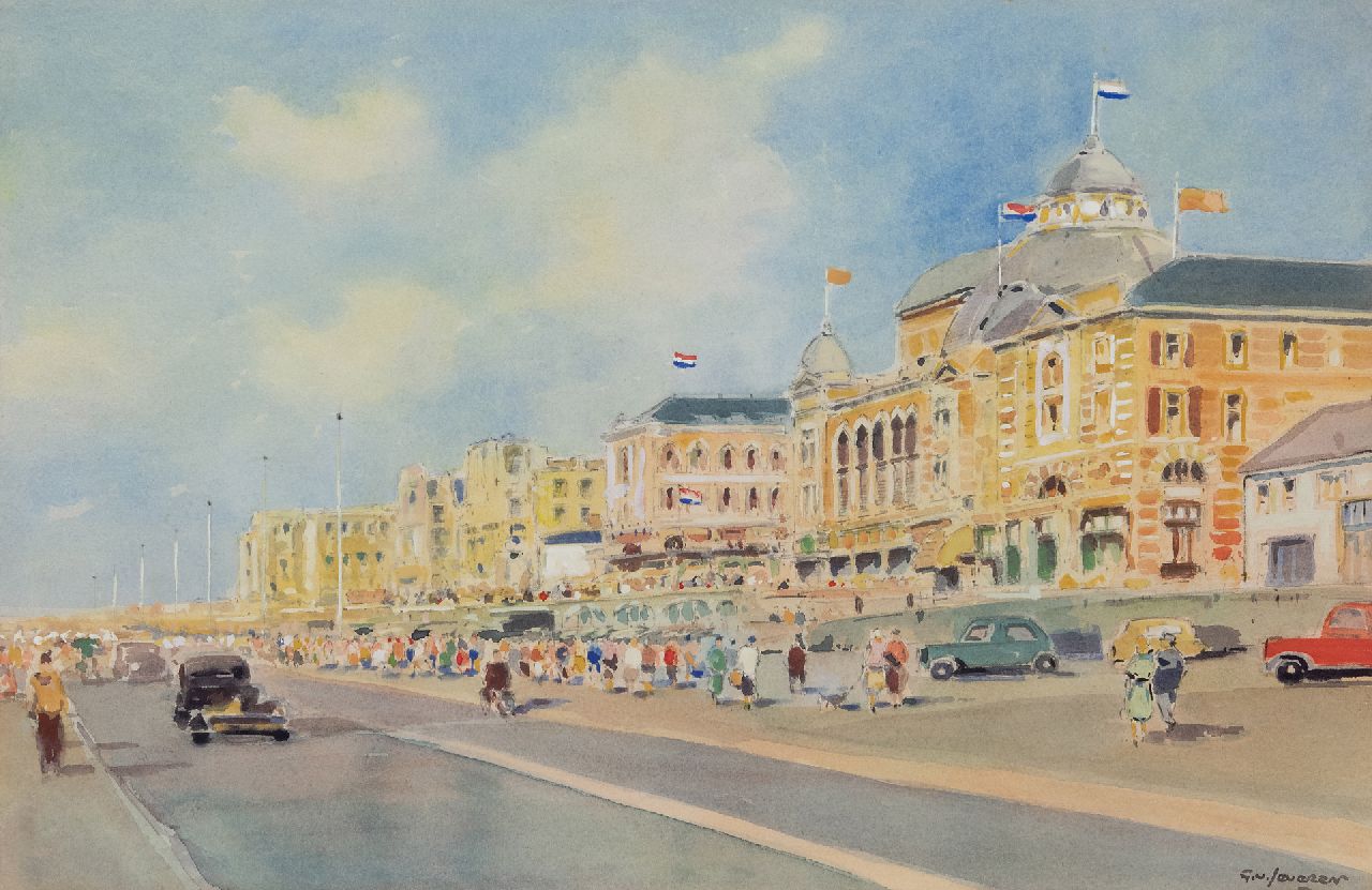 Jeveren G. van | Gerrit van Jeveren | Watercolours and drawings offered for sale | The promenade of Scheveningen, watercolour on paper 35.3 x 53.7 cm, signed l.r. and painted 1950s