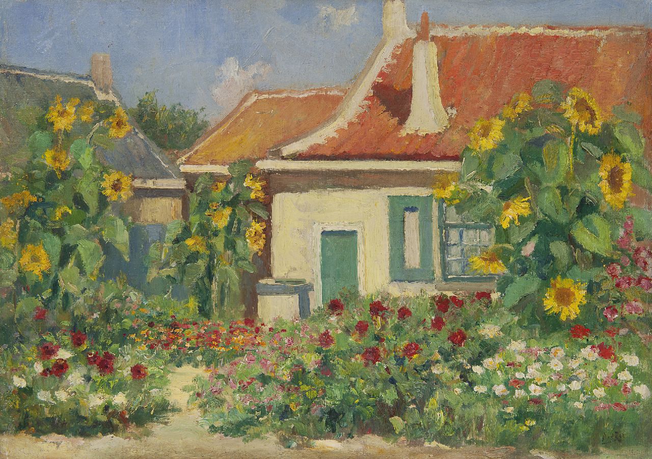 Zee A. van der | Abraham van der Zee, A flowering garden near a farm, oil on canvas 50.3 x 70.3 cm, signed l.r.