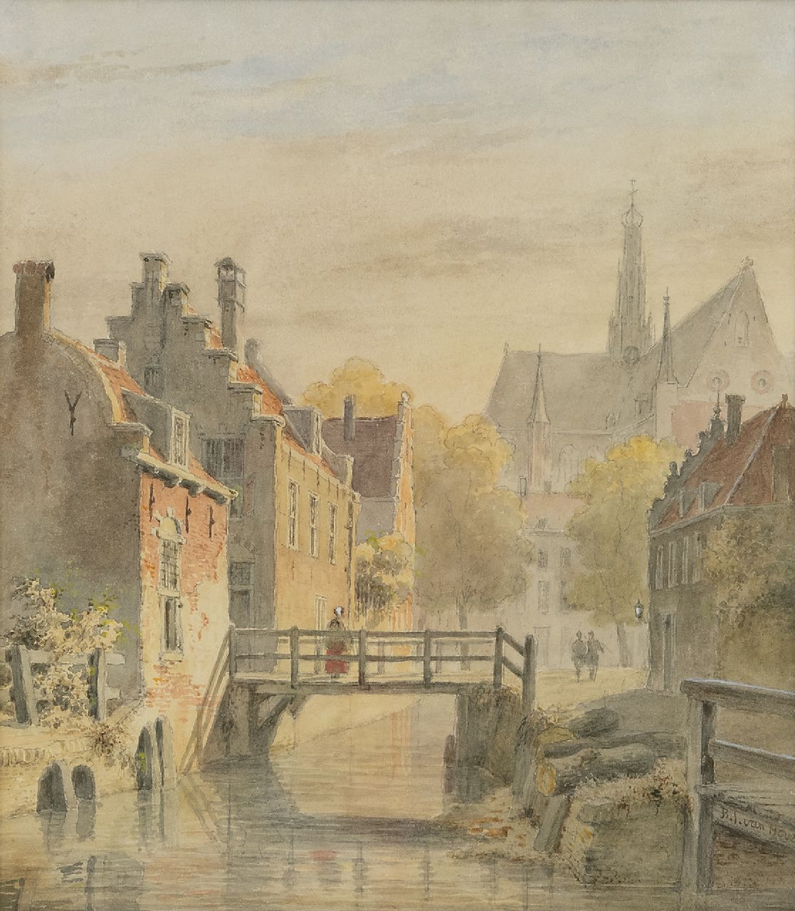 Hove B.J. van | Bartholomeus Johannes 'Bart' van Hove | Watercolours and drawings offered for sale | A tow view k of Haarlem with the Sint-Bavoker, watercolour on paper 27.5 x 24.5 cm, signed l.r.