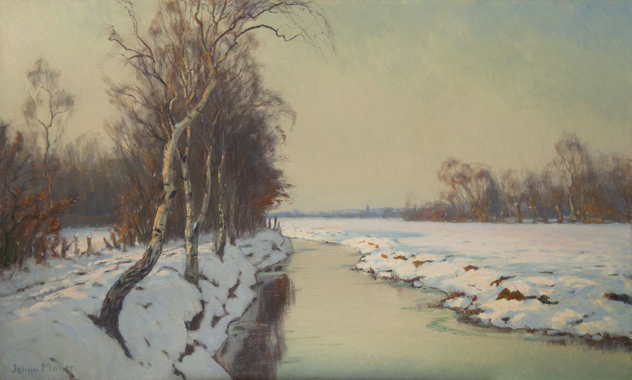 Meijer J.  | Johannes 'Johan' Meijer | Paintings offered for sale | A winter afternoon near Blaricum, oil on canvas 60.5 x 100.2 cm, signed l.l.