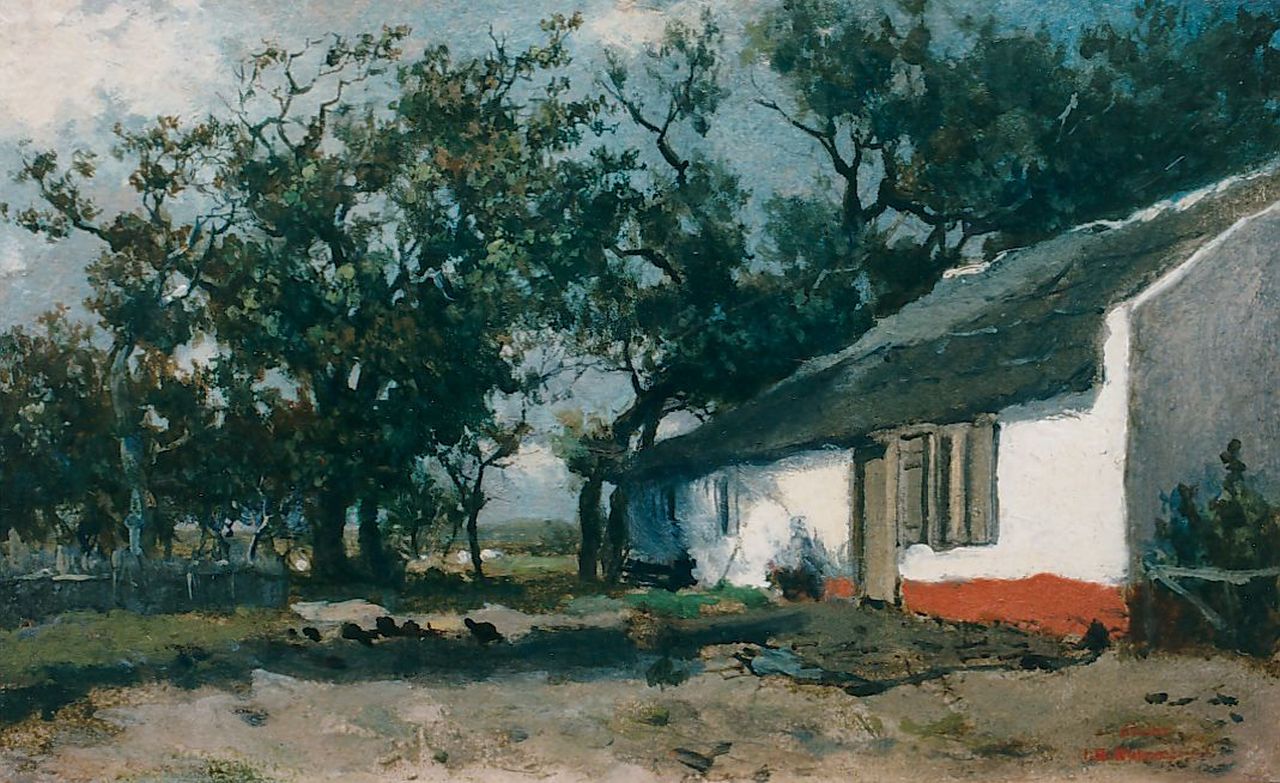 Weissenbruch H.J.  | Hendrik Johannes 'J.H.' Weissenbruch, A yard, oil on panel 19.7 x 32.0 cm, signed studio stamp