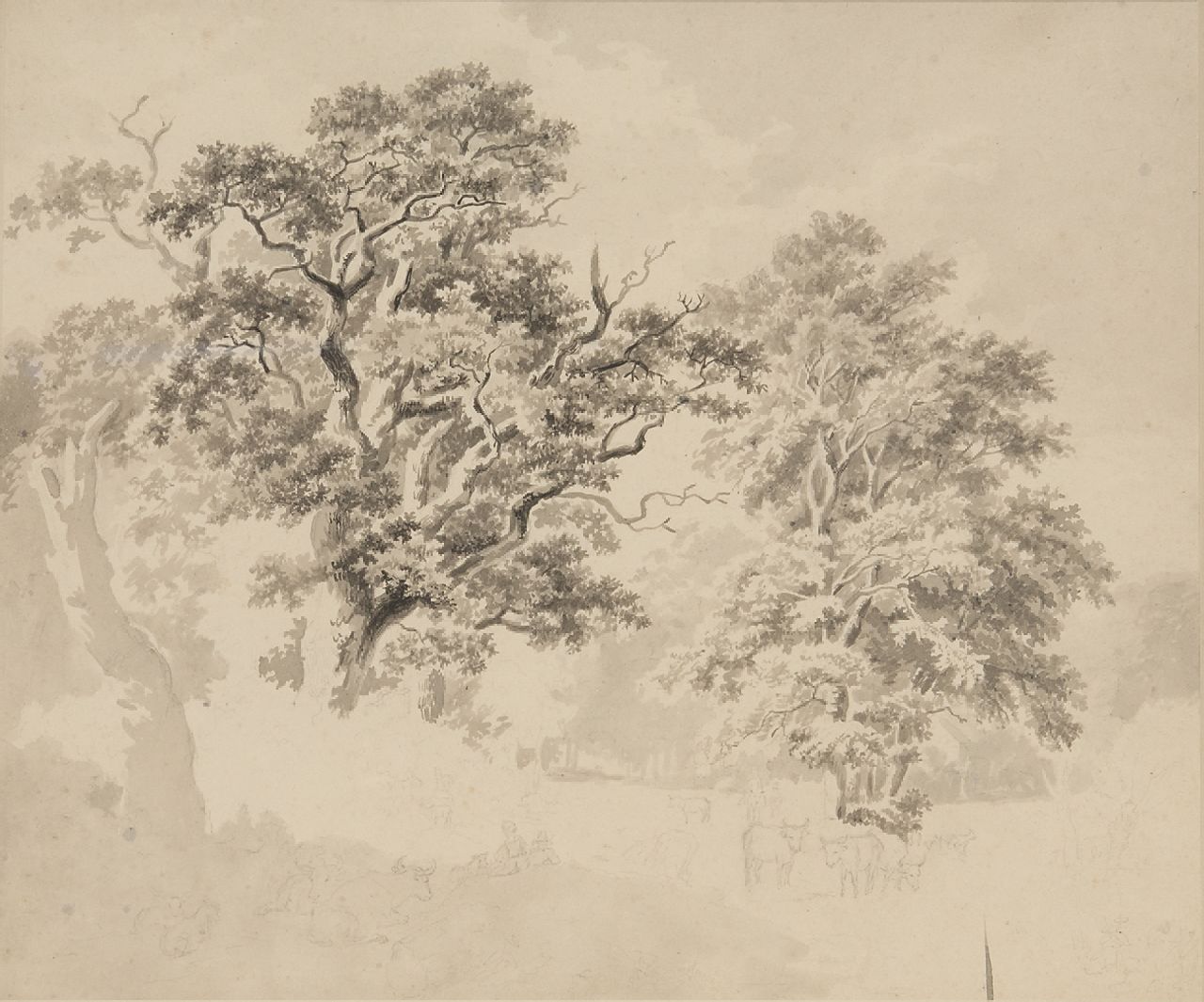 Koekkoek B.C.  | Barend Cornelis Koekkoek, A study of a tree, ink on paper 28.5 x 32.8 cm