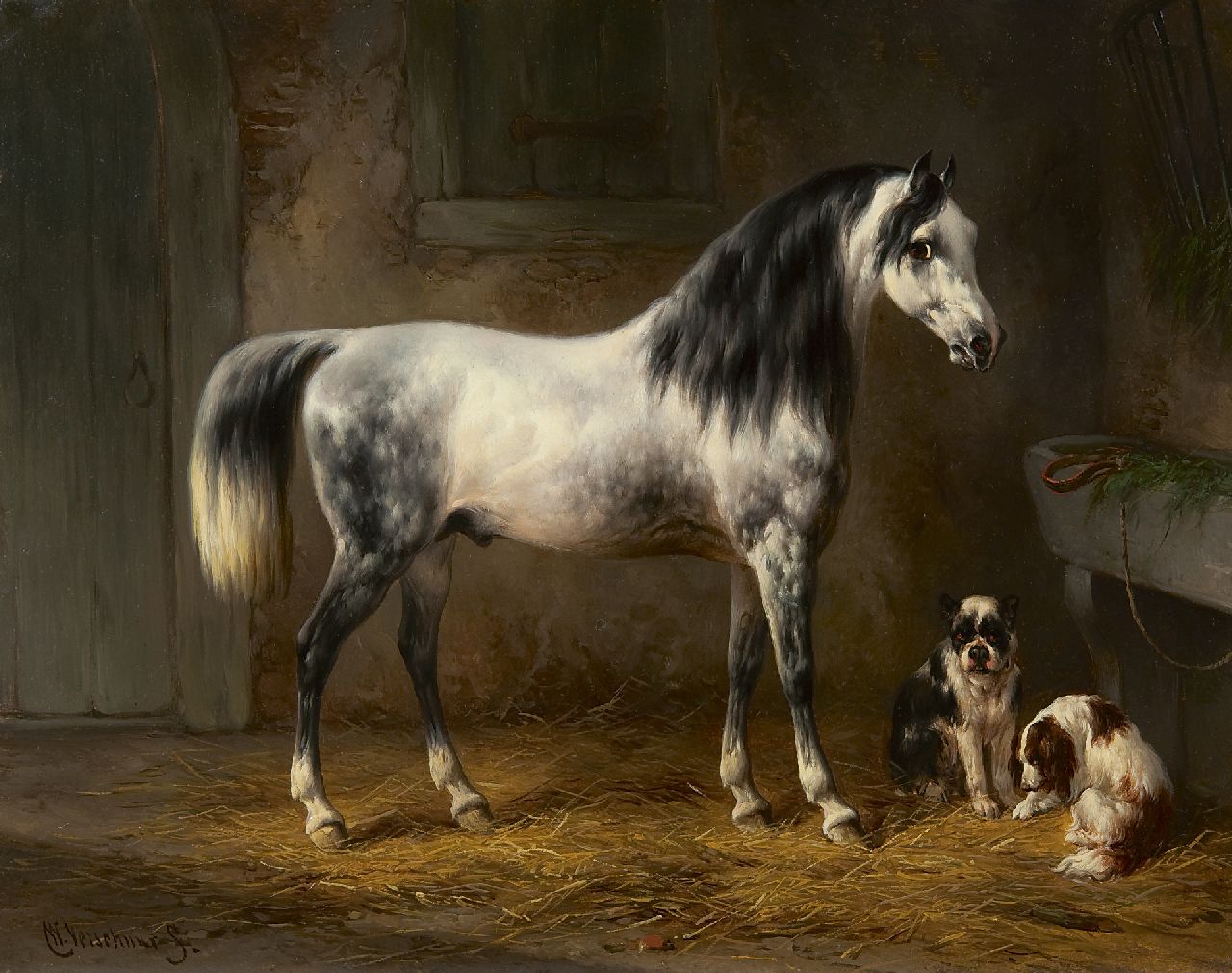 Verschuur W.  | Wouterus Verschuur, True companions, oil on panel 24.4 x 31.1 cm, signed l.l.