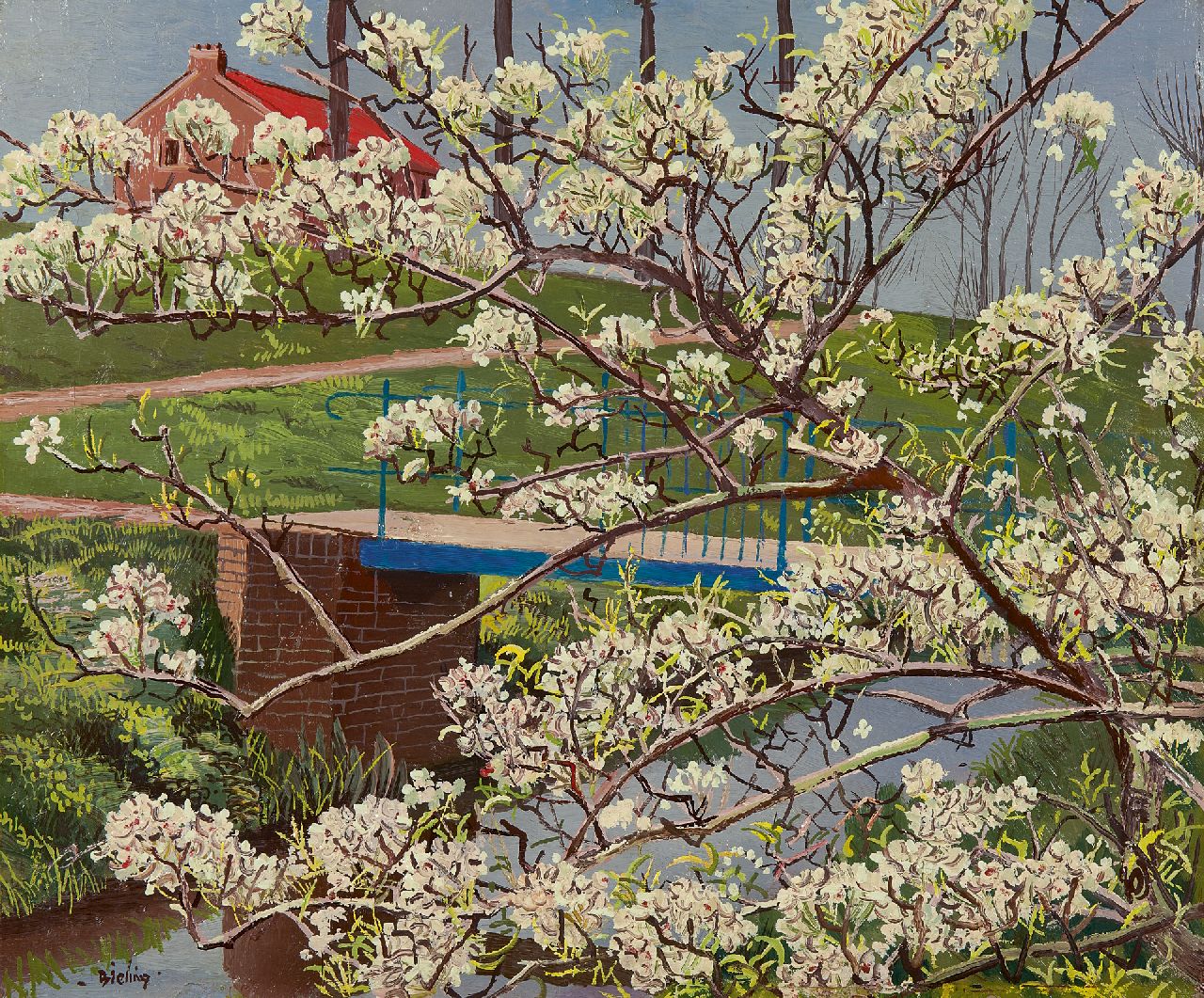 Bieling H.F.  | Hermann Friederich 'Herman' Bieling, Flowering tree, oil on canvas 38.0 x 45.4 cm, signed l.l.